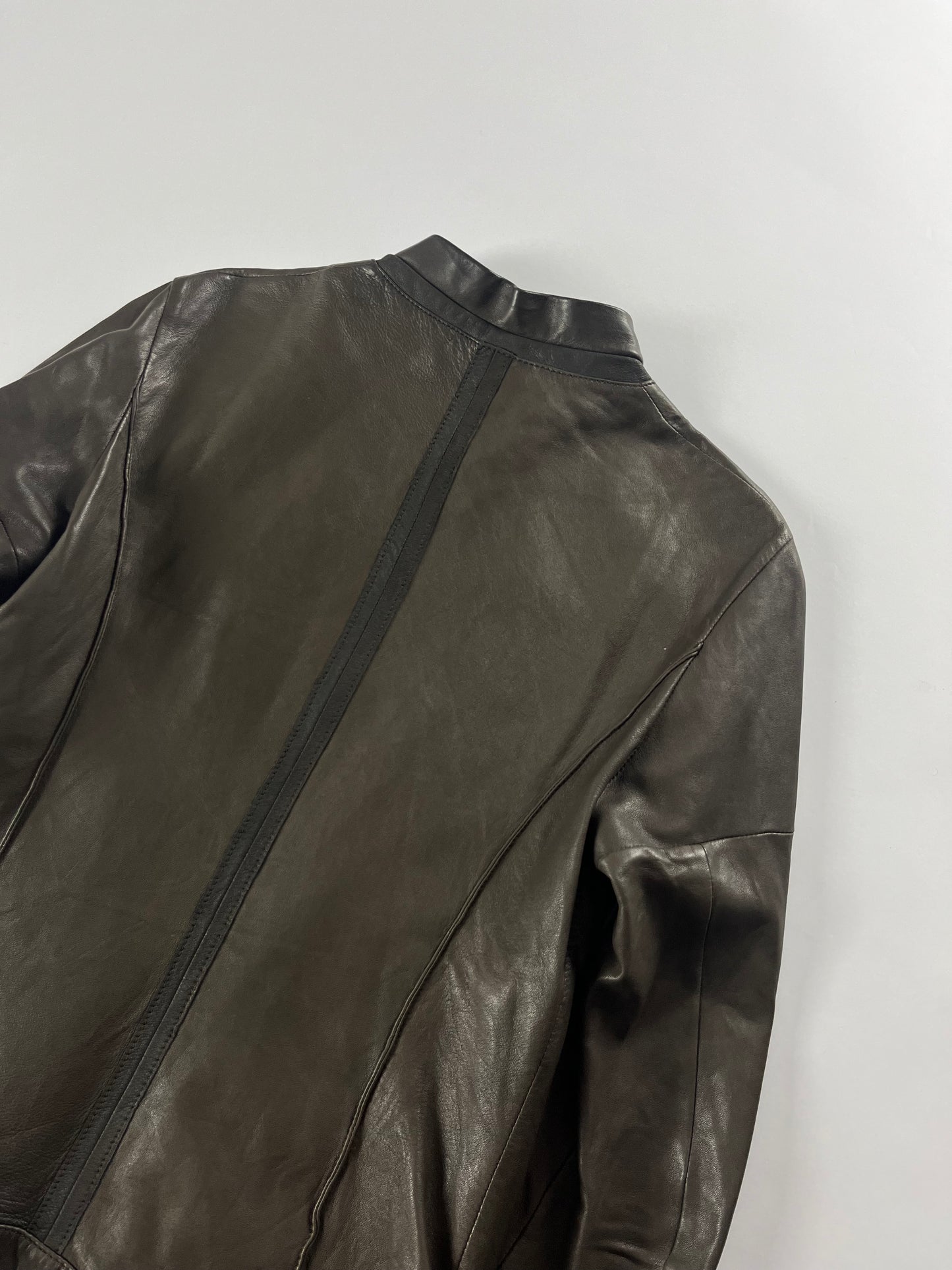 Prada Brown Leather Biker Jacket 2000s - XS