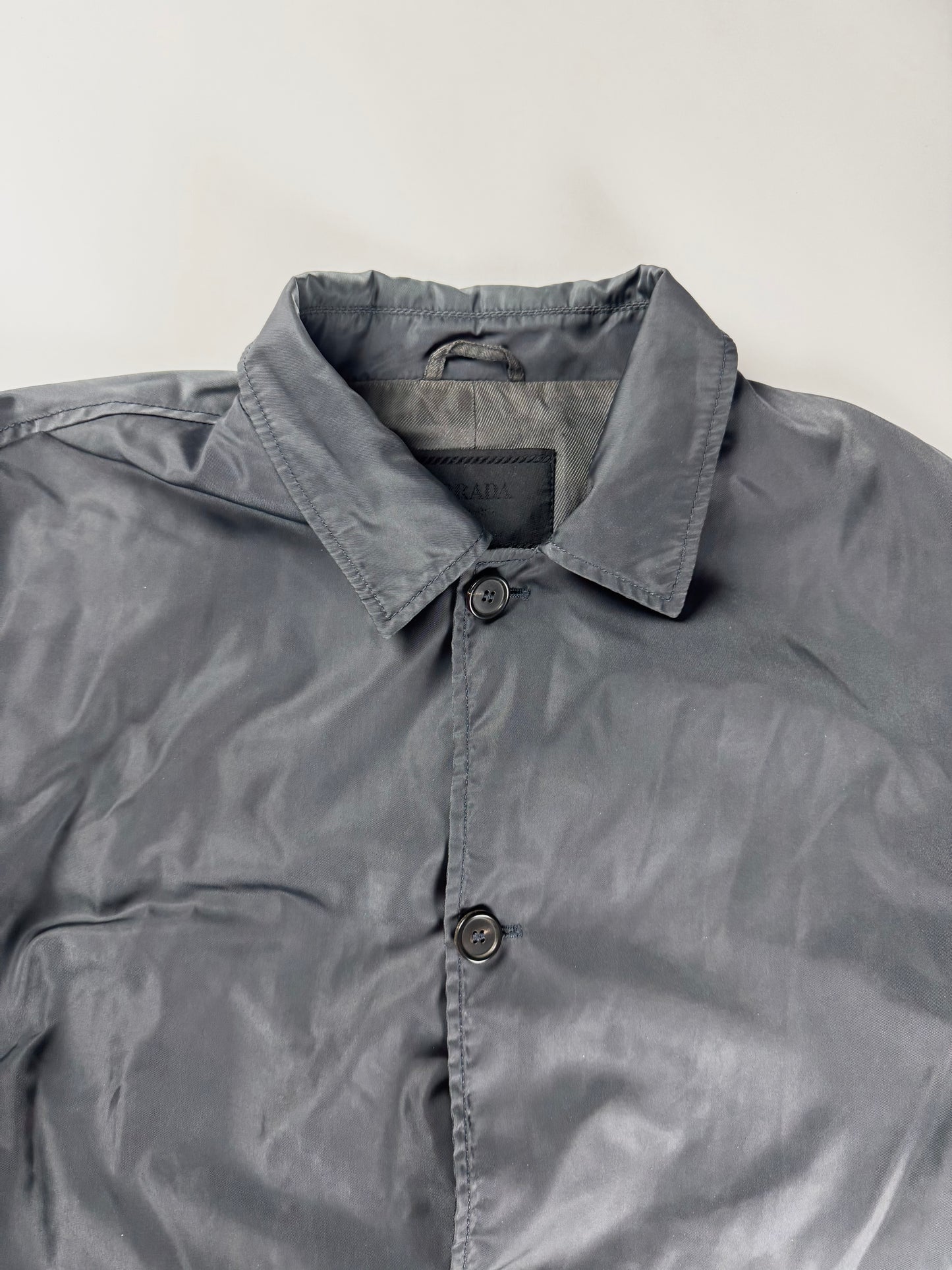 Prada Slate Grey Iridescent Nylon Patch Pockets Chore Overshirt Coat 1990s - XXL