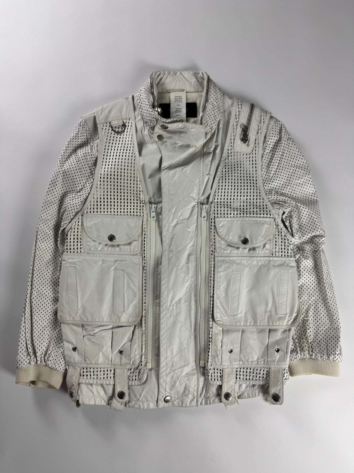 Gucci Sample 2 in 1 Cargo Mesh Leather Utility Bomber Jacket SS 2010 - S