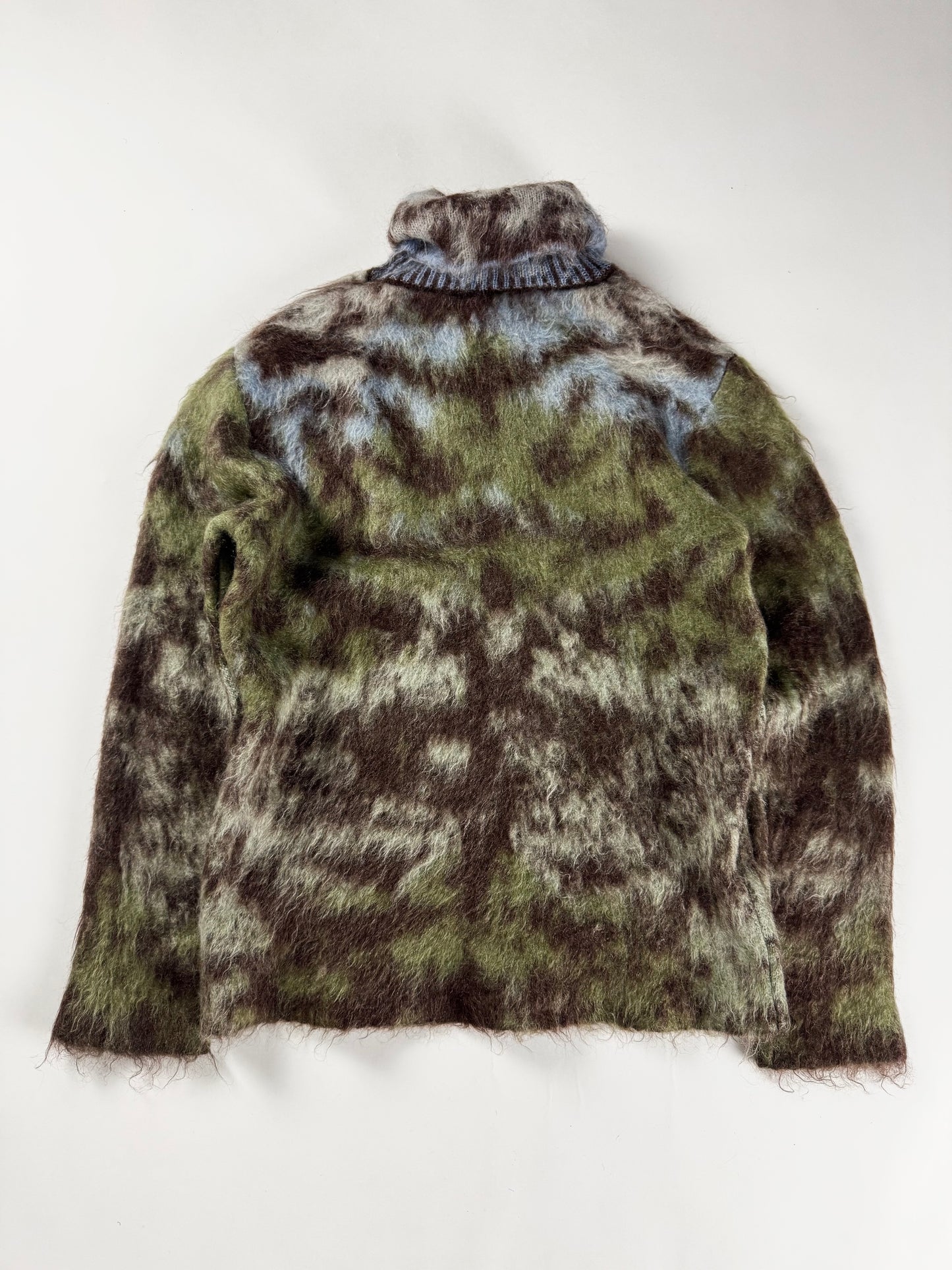 Louis Vuitton Camouflage Mohair Turtleneck Sweater Green Brown Blue Fuzzy FW 2019 - XS