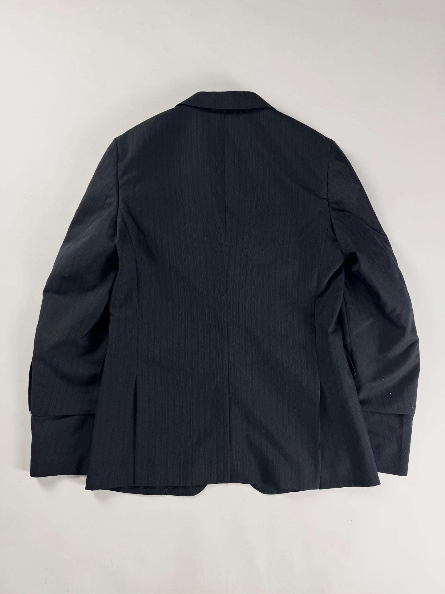 Comme des Garçons Homme Plus Dark Grey Pinstripe Peak Lapel Extended Double Button Cuff Wool Blazer Jacket FW 2019 - S