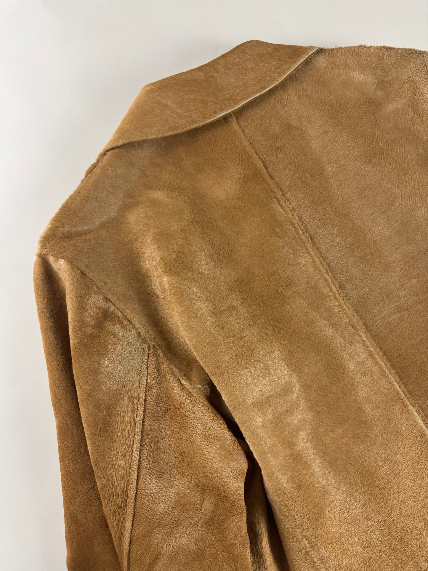 Prada Camel Tawny Double Breasted Pony Hair Leather Coat FW 1996 - M