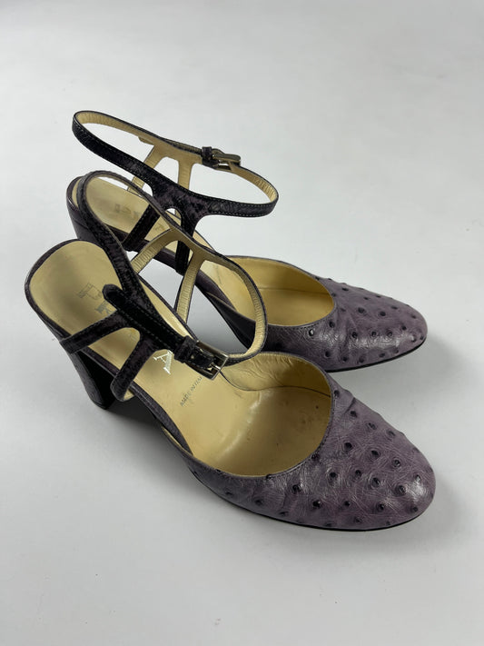 Prada Lila Ostrich Leather Mary Janes Heels SS 2000 - 37 IT/38 EU