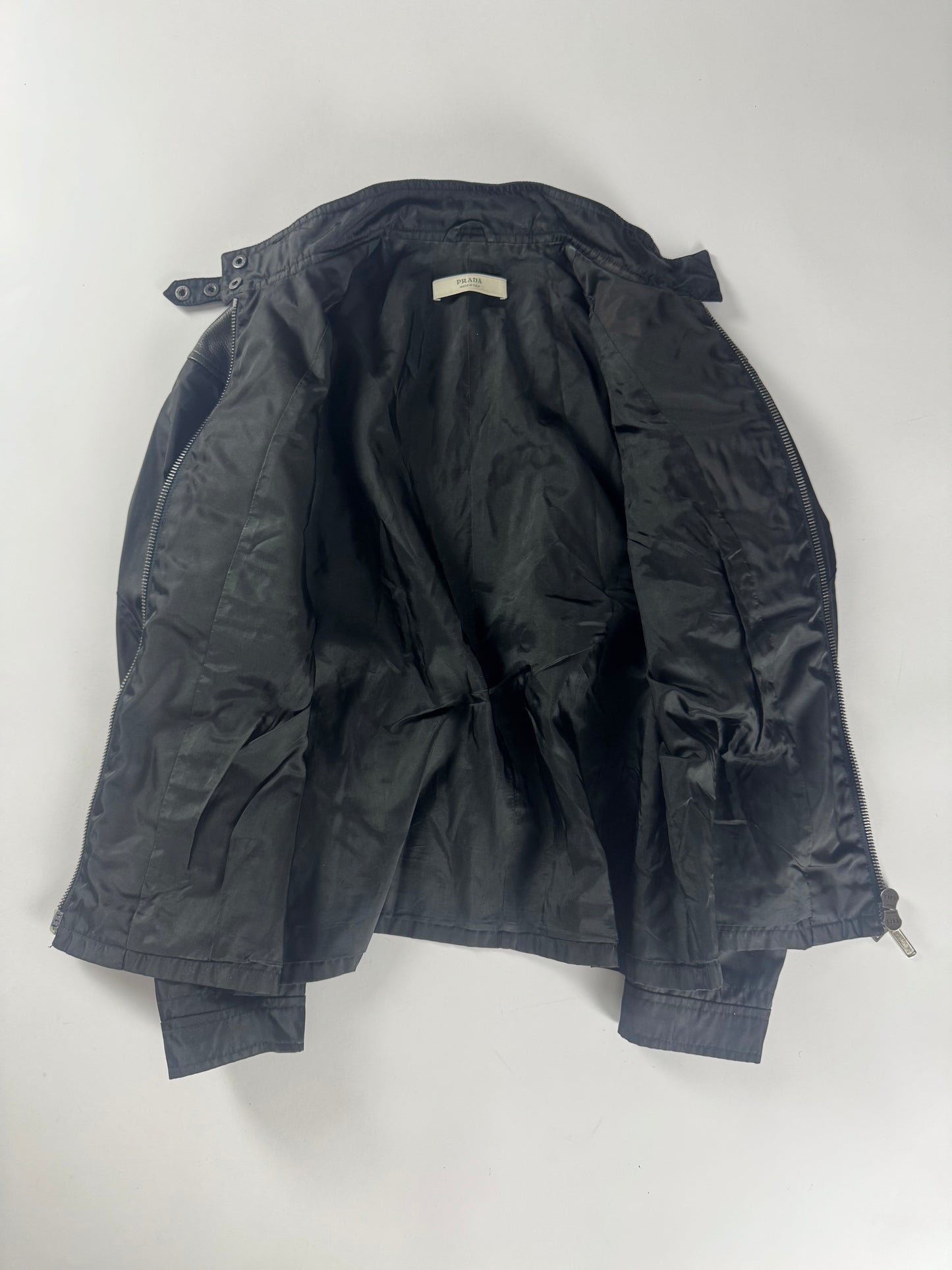 Prada Leather Paneled Shoulder Zipper Jacket 2000s - XS