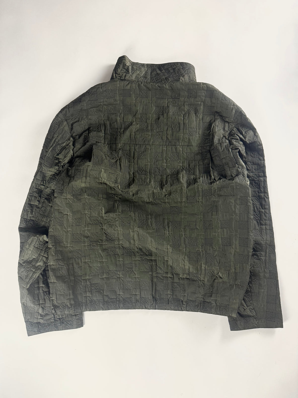 Hermès Sample Soft Military Khaki Plaid Funnel Neck Half Zip Jacket SS 2020 - L