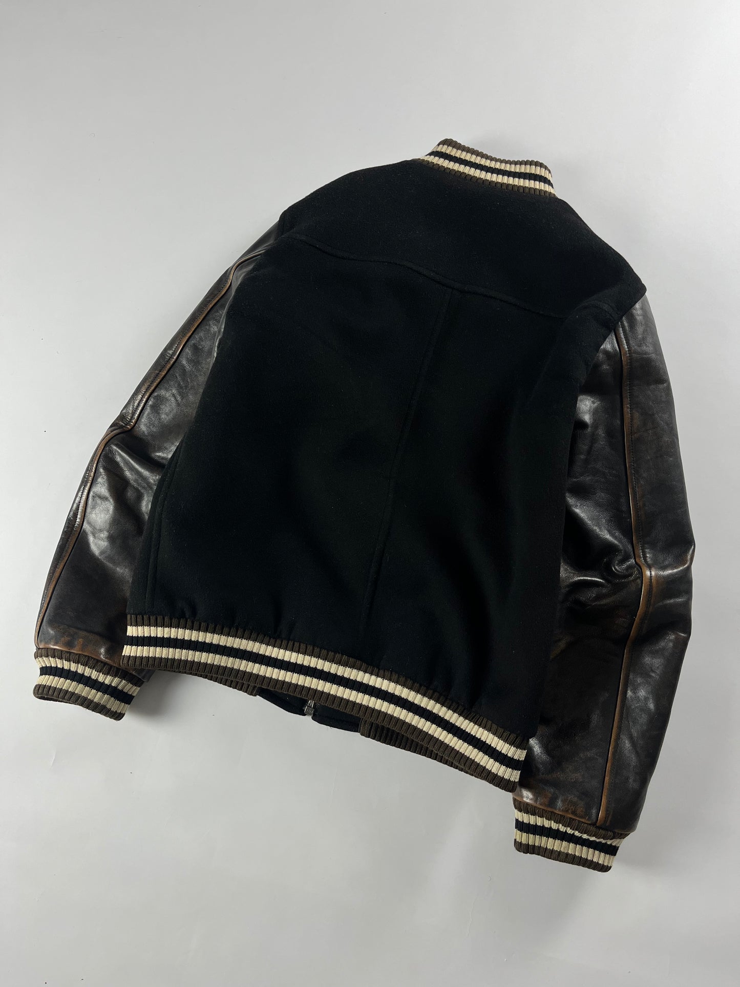 Prada Leather Sleeves Varsity Bomber Jacket FW 2014 - M