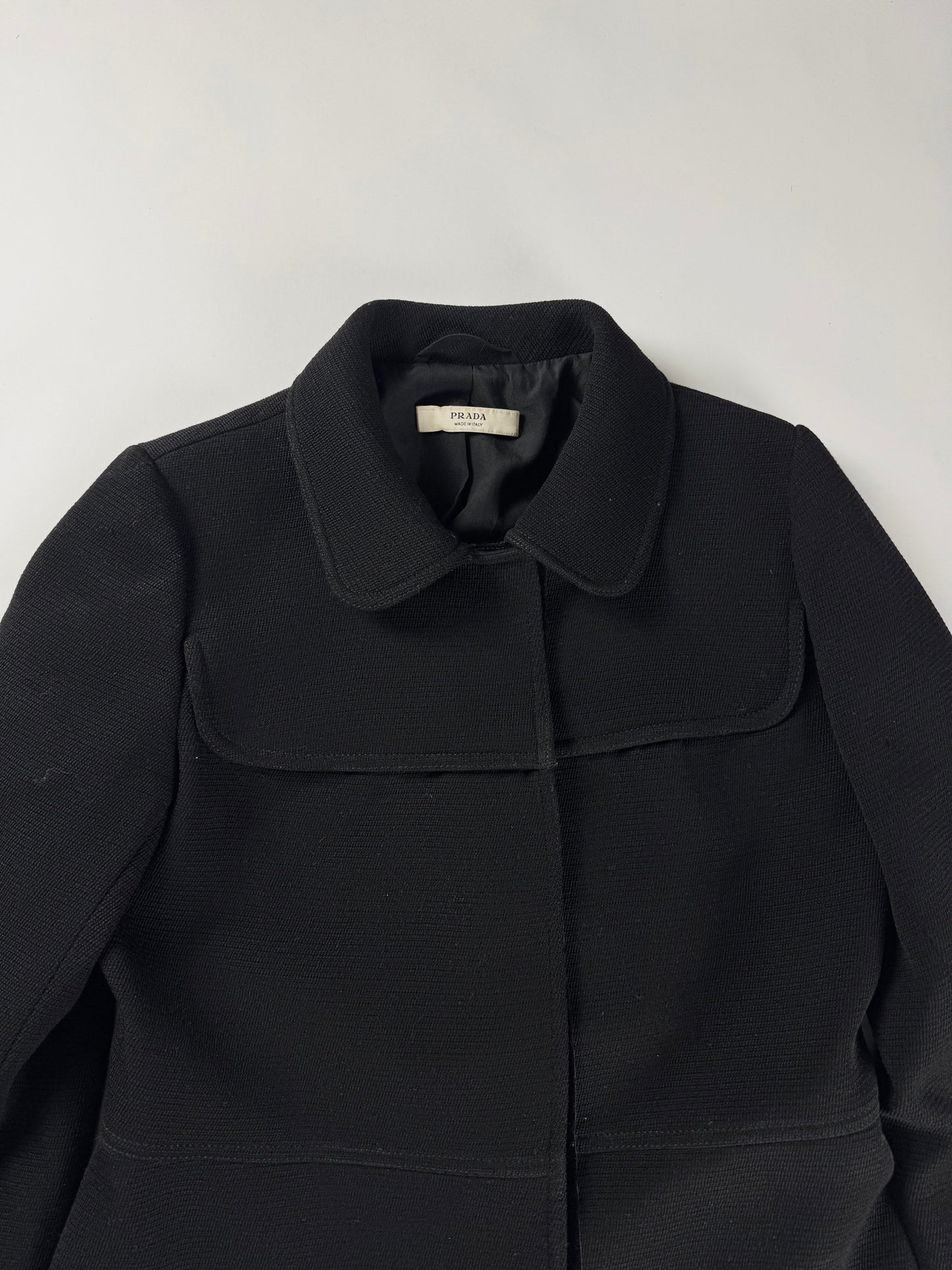 Prada Black Virgin Wool Elegant Coat 2000s - S