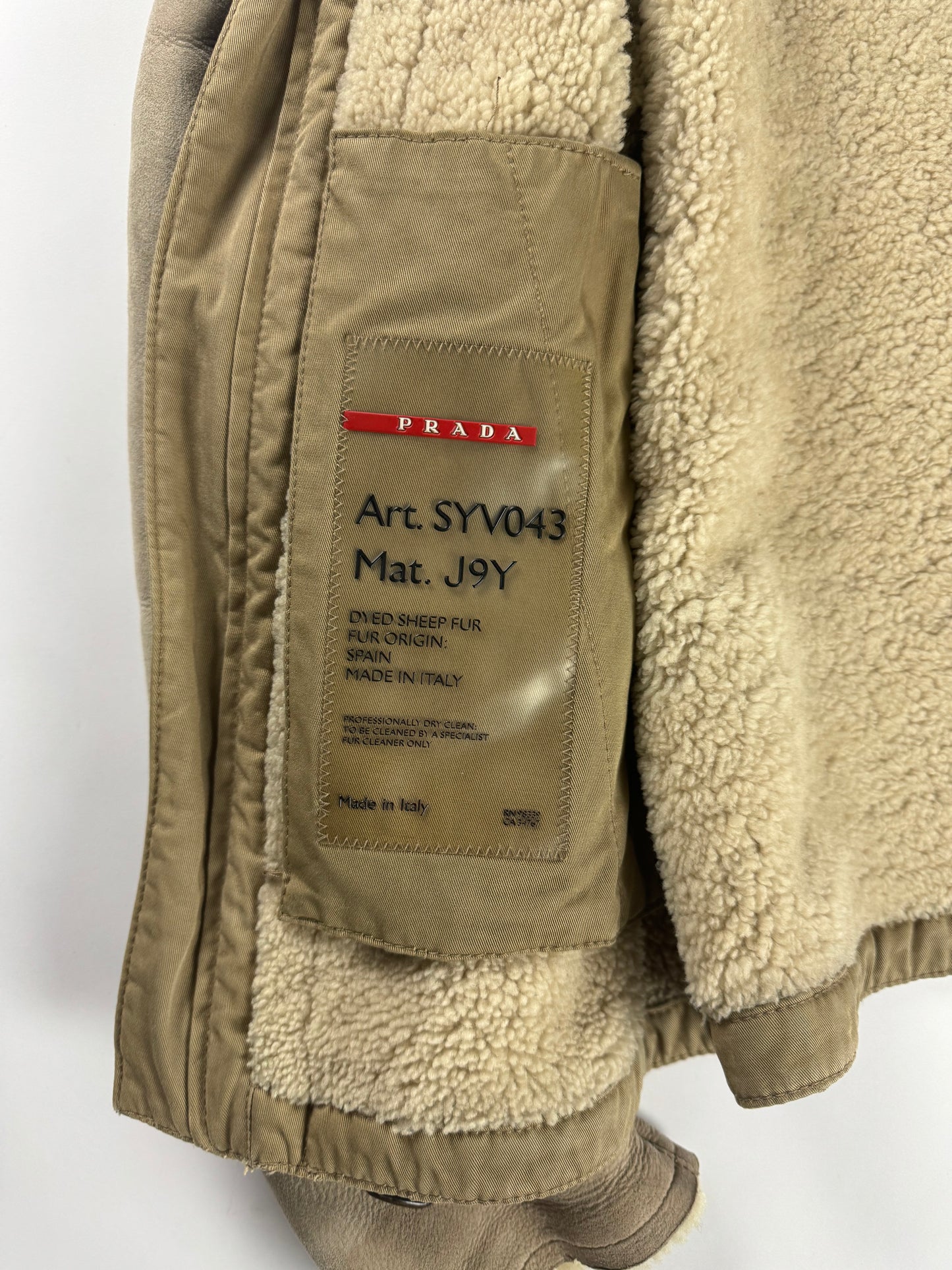 Prada Shearling Fur Lined Belted Aviator Jacket 2000s - L