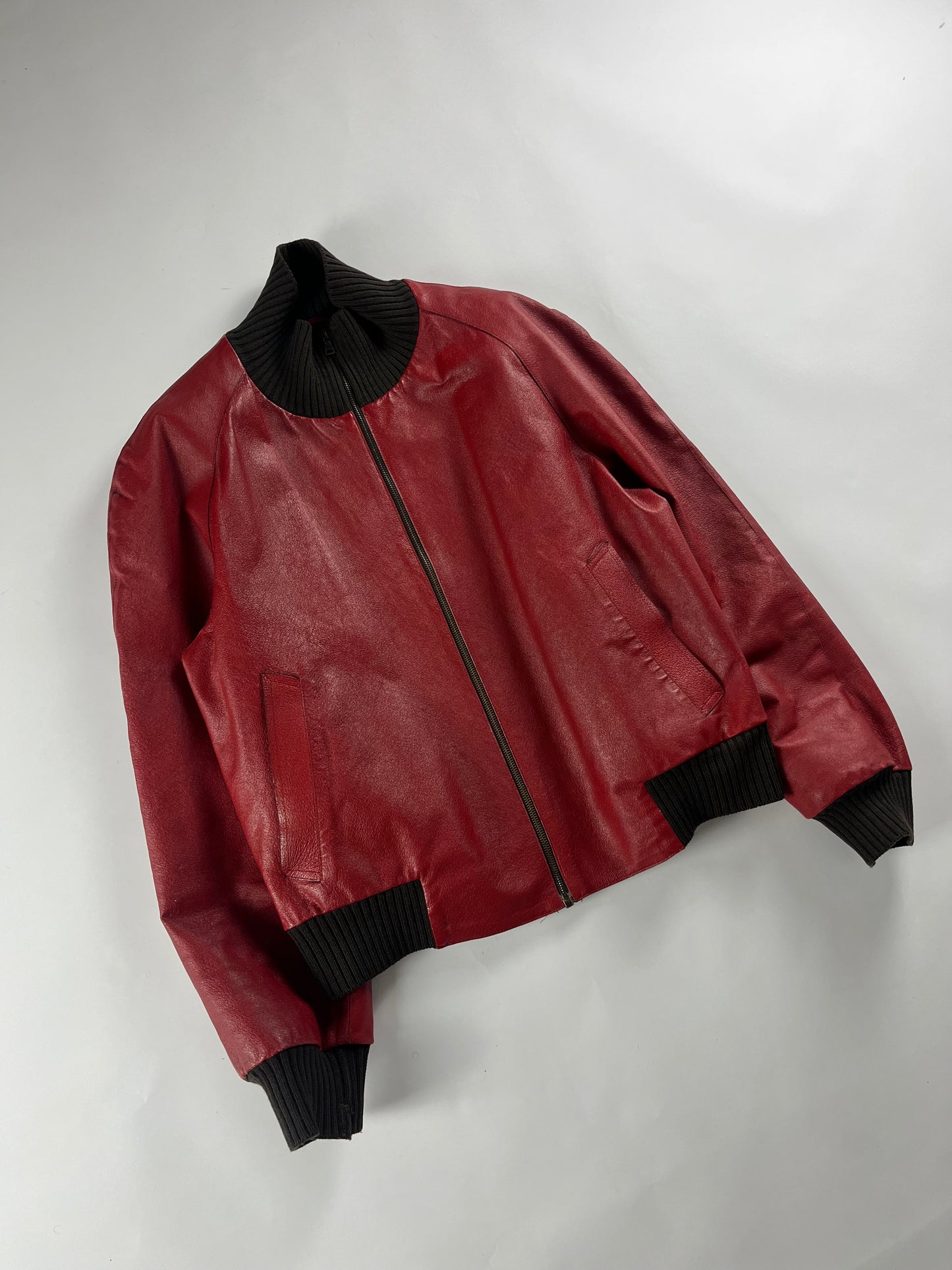 Prada Premium Red Leather Bomber Jacket FW 2000 - L