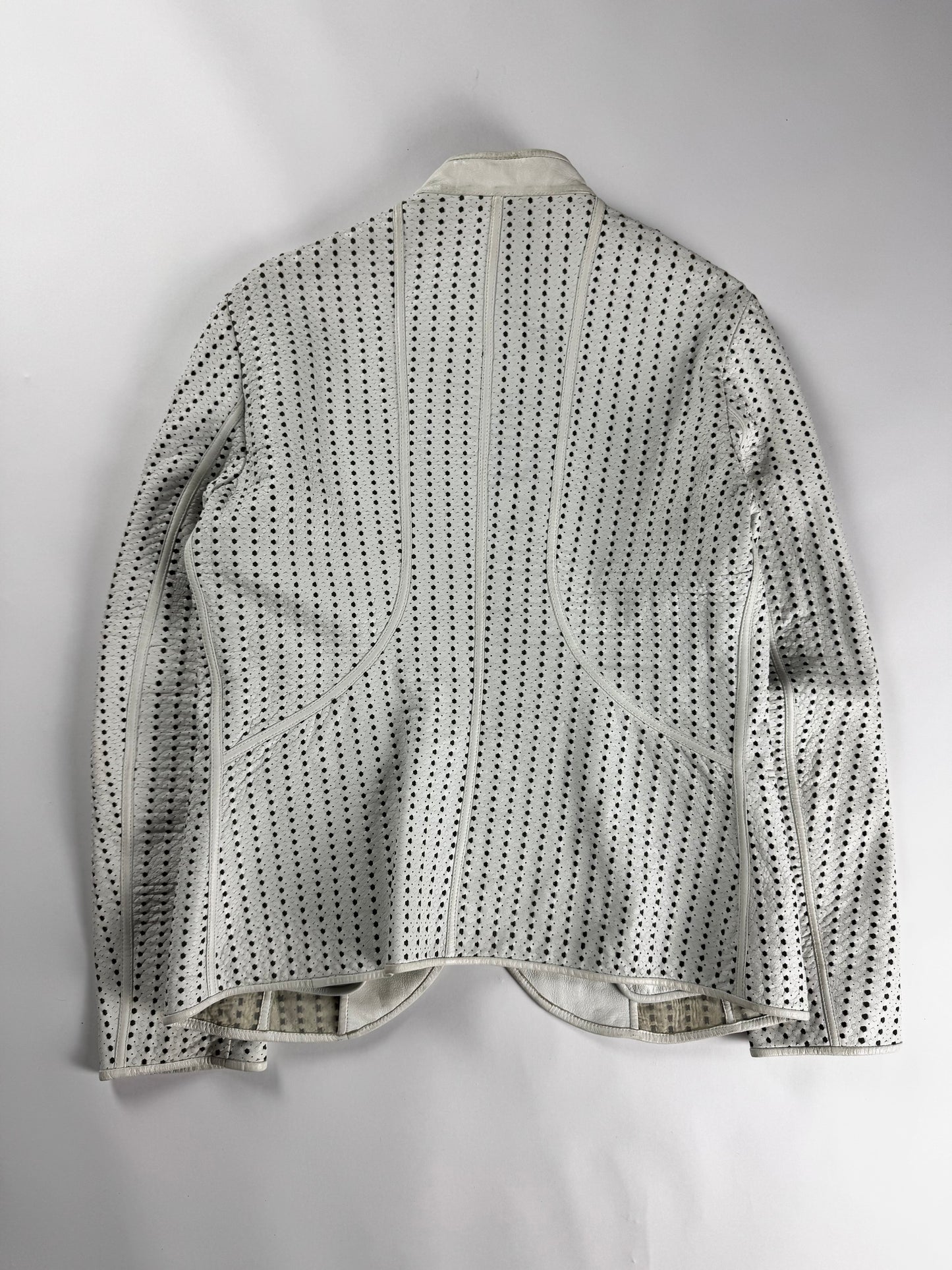 Emporio Armani White Perforated Leather Asymmetric Button Jacket 2010s - S