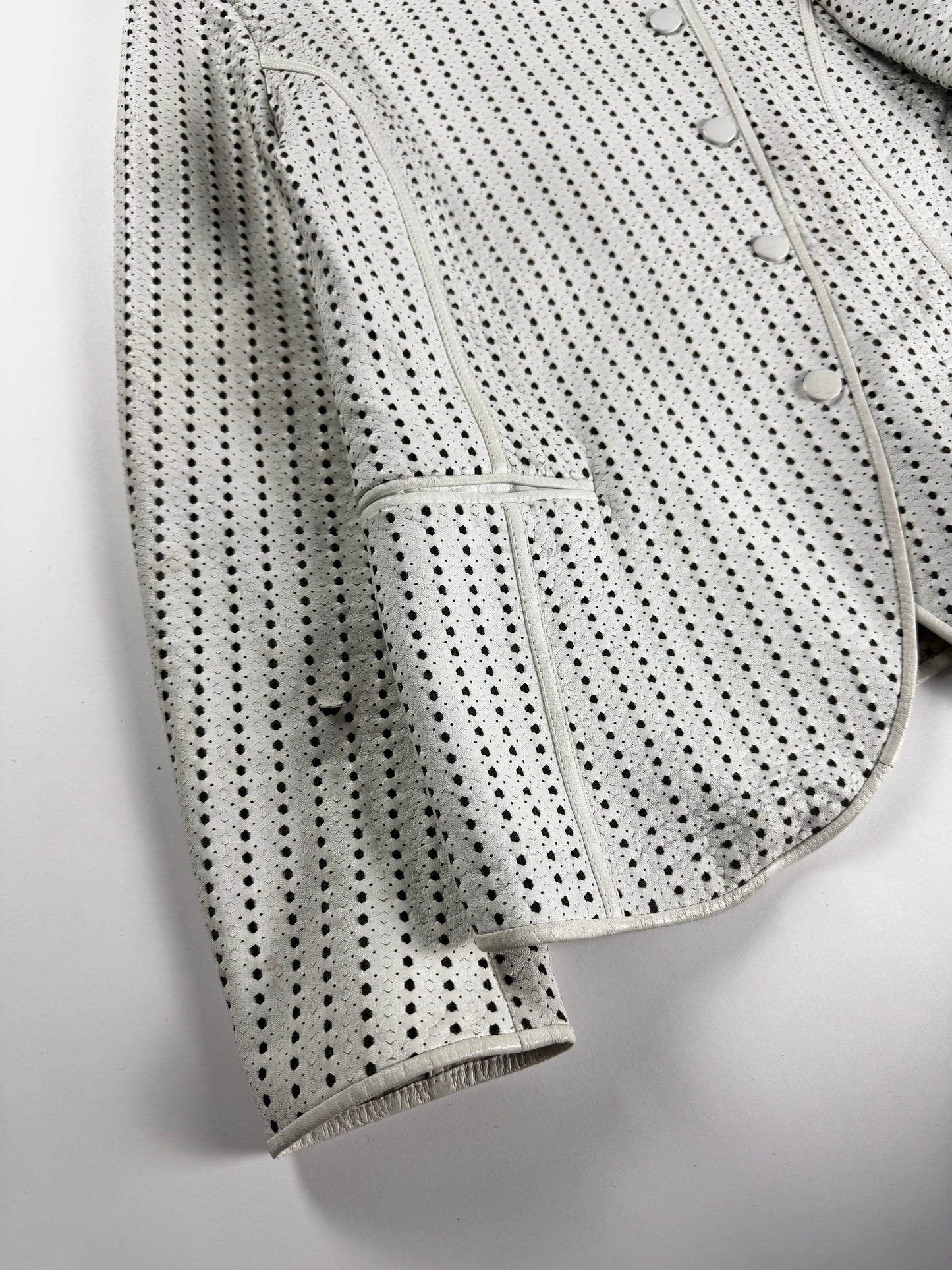 Emporio Armani White Perforated Leather Asymmetric Button Jacket 2010s - S
