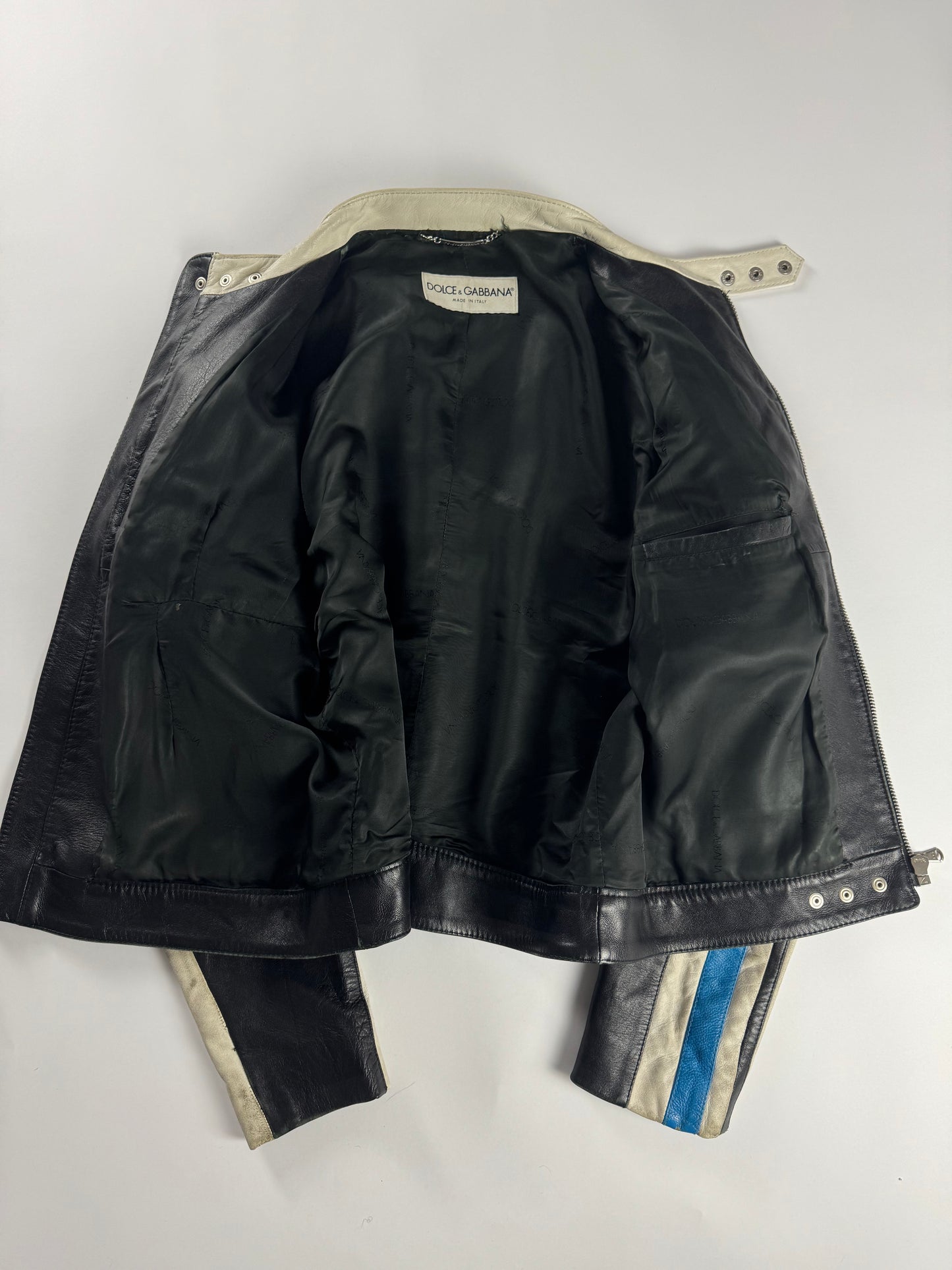 Dolce & Gabbana Leather Blue Motorcycle Biker Jacket SS 2001 - M