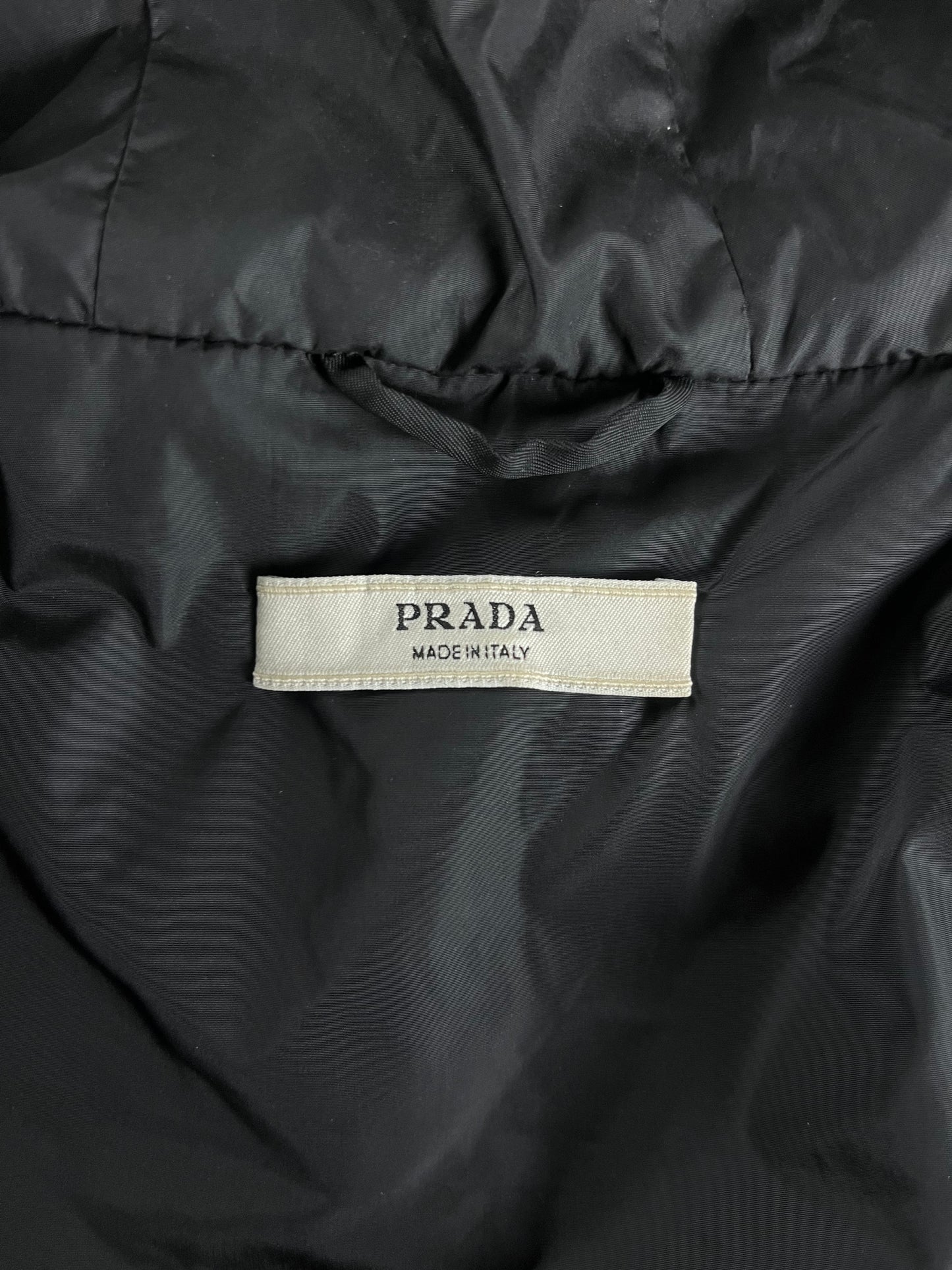 Prada Minimalist Black Nylon Double Zip Hooded Jacket 2000s - S