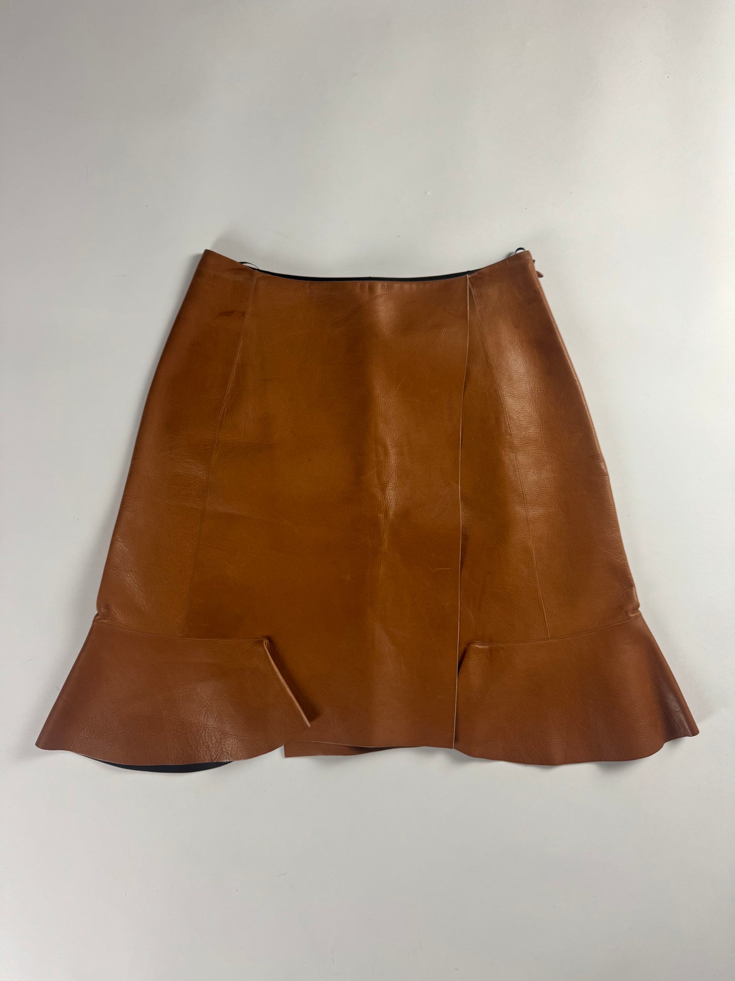 Dior Sample Cognac Brown Leather Skirt SS 2015 - S