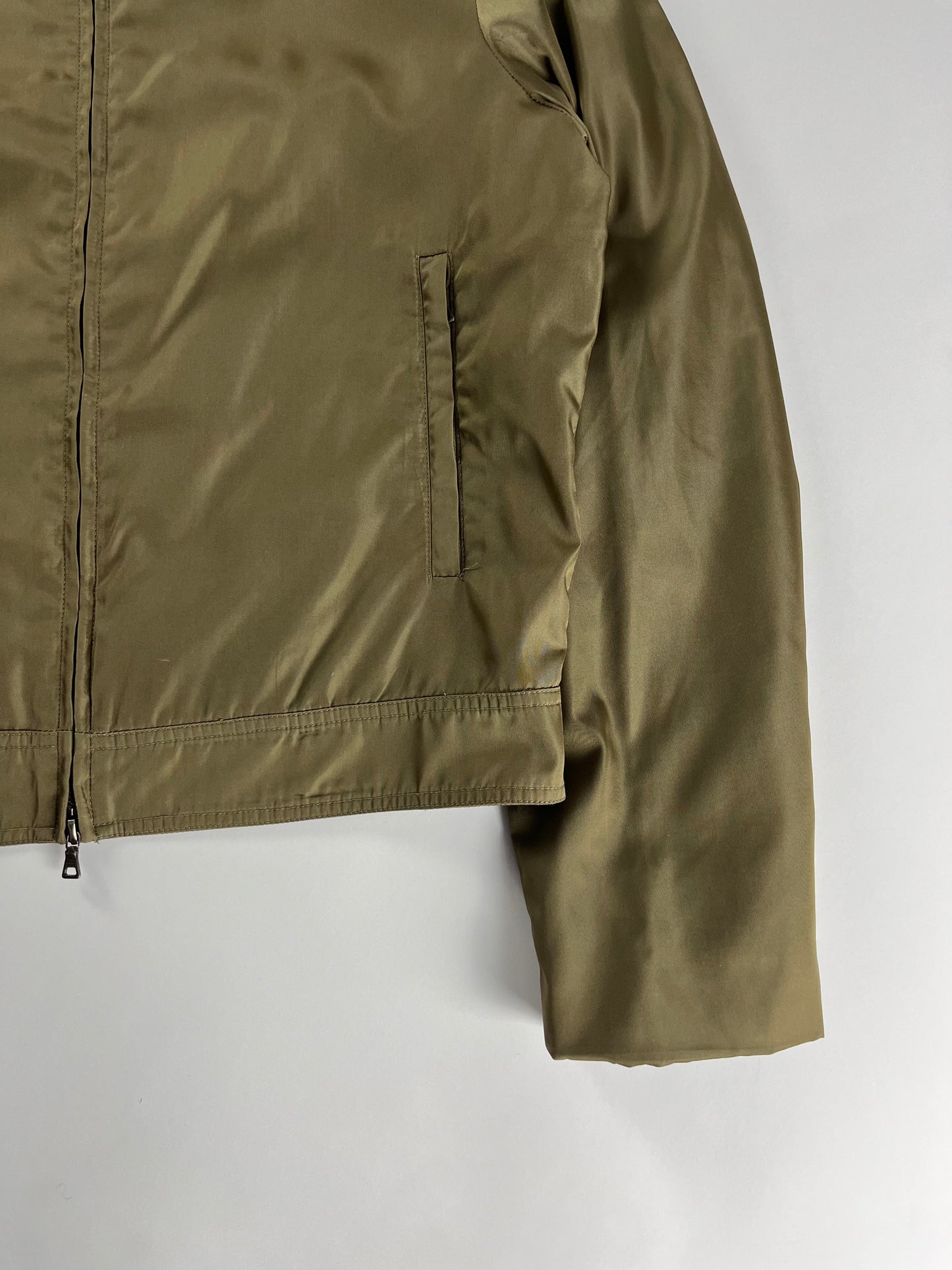 Prada Jungle Green Light Nylon Moto Fit Jacket 2000s - L