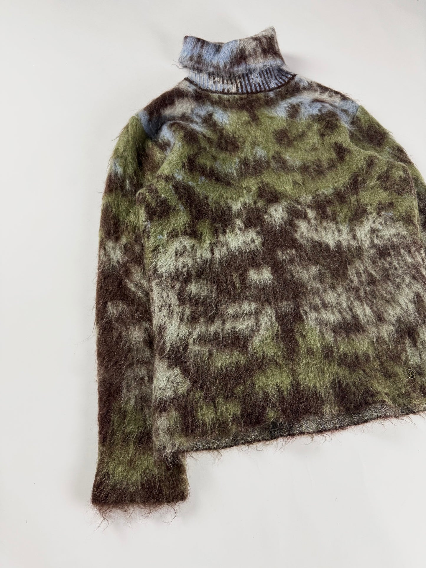 Louis Vuitton Camouflage Mohair Turtleneck Sweater Green Brown Blue Fuzzy FW 2019 - XS