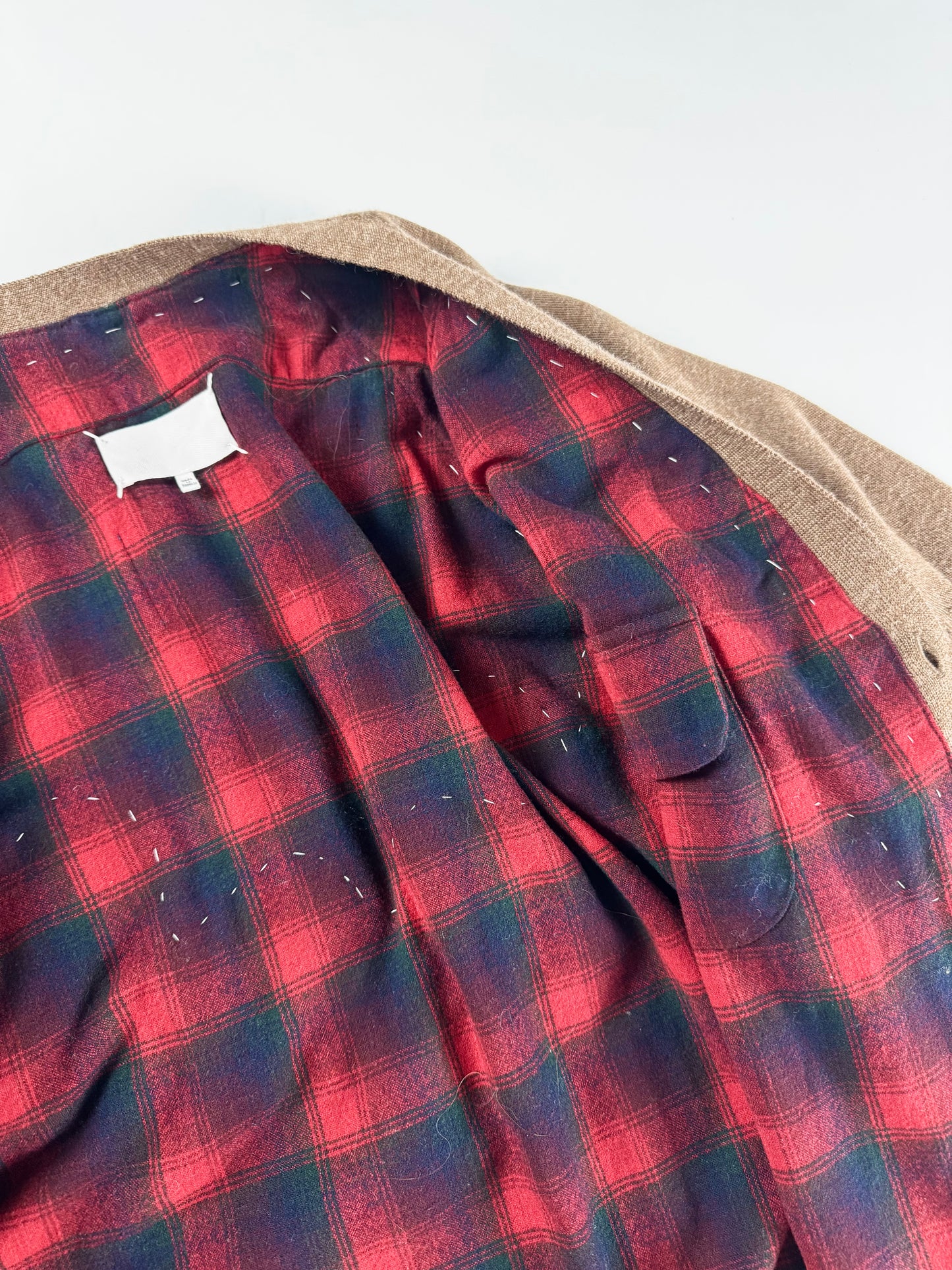 Maison Margiela x Pendleton Red Tartan Plaid Tan Knit Western Fringe Cardigan FW 2023 - XXL