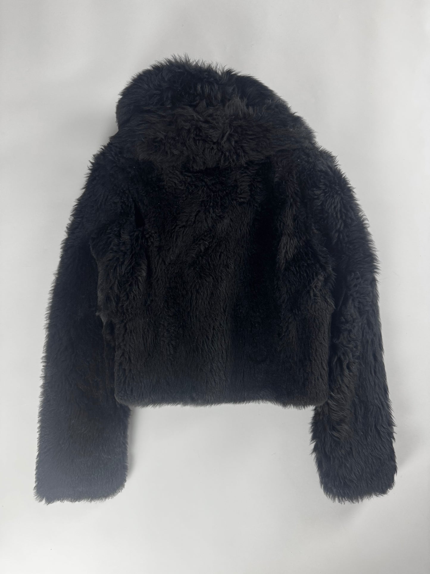 Louis Vuitton Sample Black Lamb Fuzzy Fur Crop Side Button Jacket FW 2015 - XS