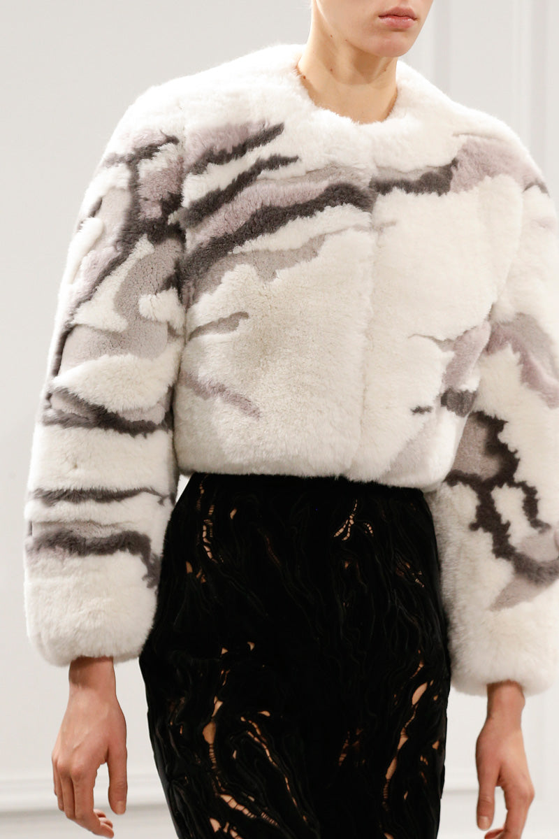Balenciaga Alexander Wang Marble Effect Fox Fur Crop Jacket FW 2013 - XS