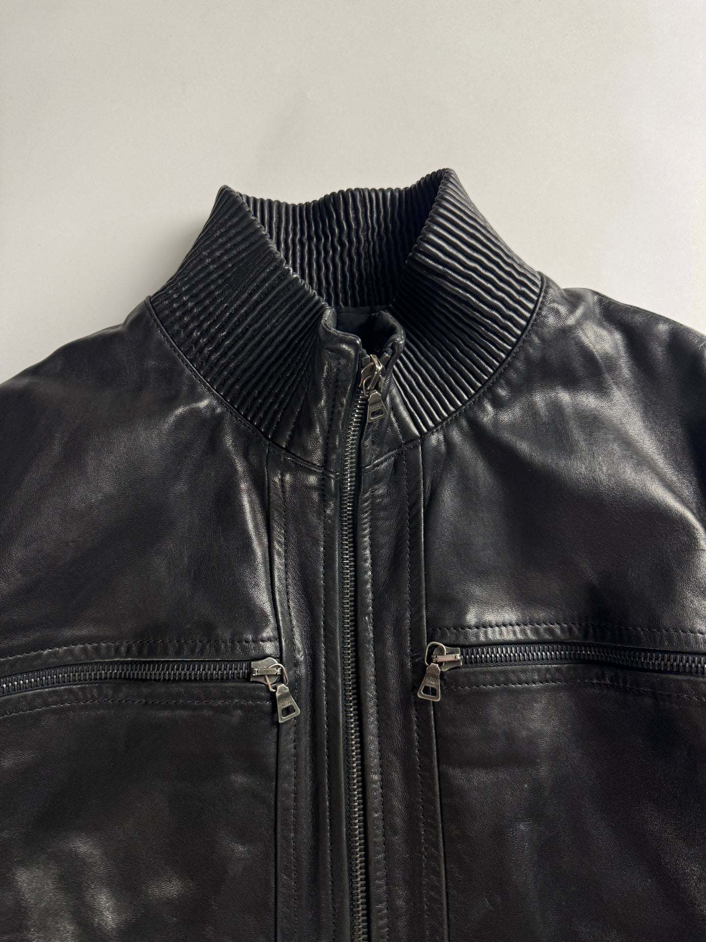 Prada Plissé Collar Leather Bomber Jacket FW 2007 - M