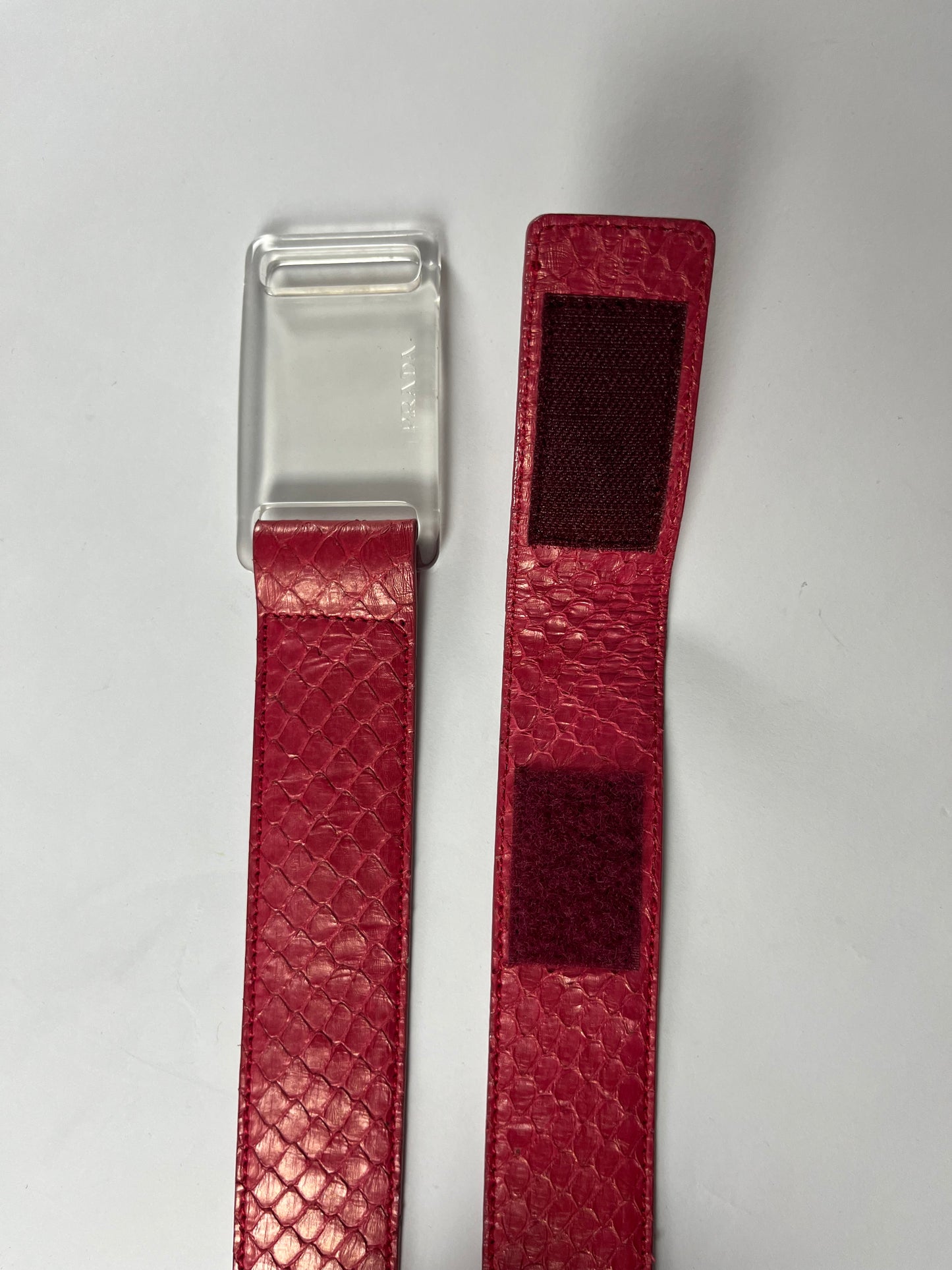 Prada Red Leather Snakeskin Translucent Belt FW 1999 - 70 cm