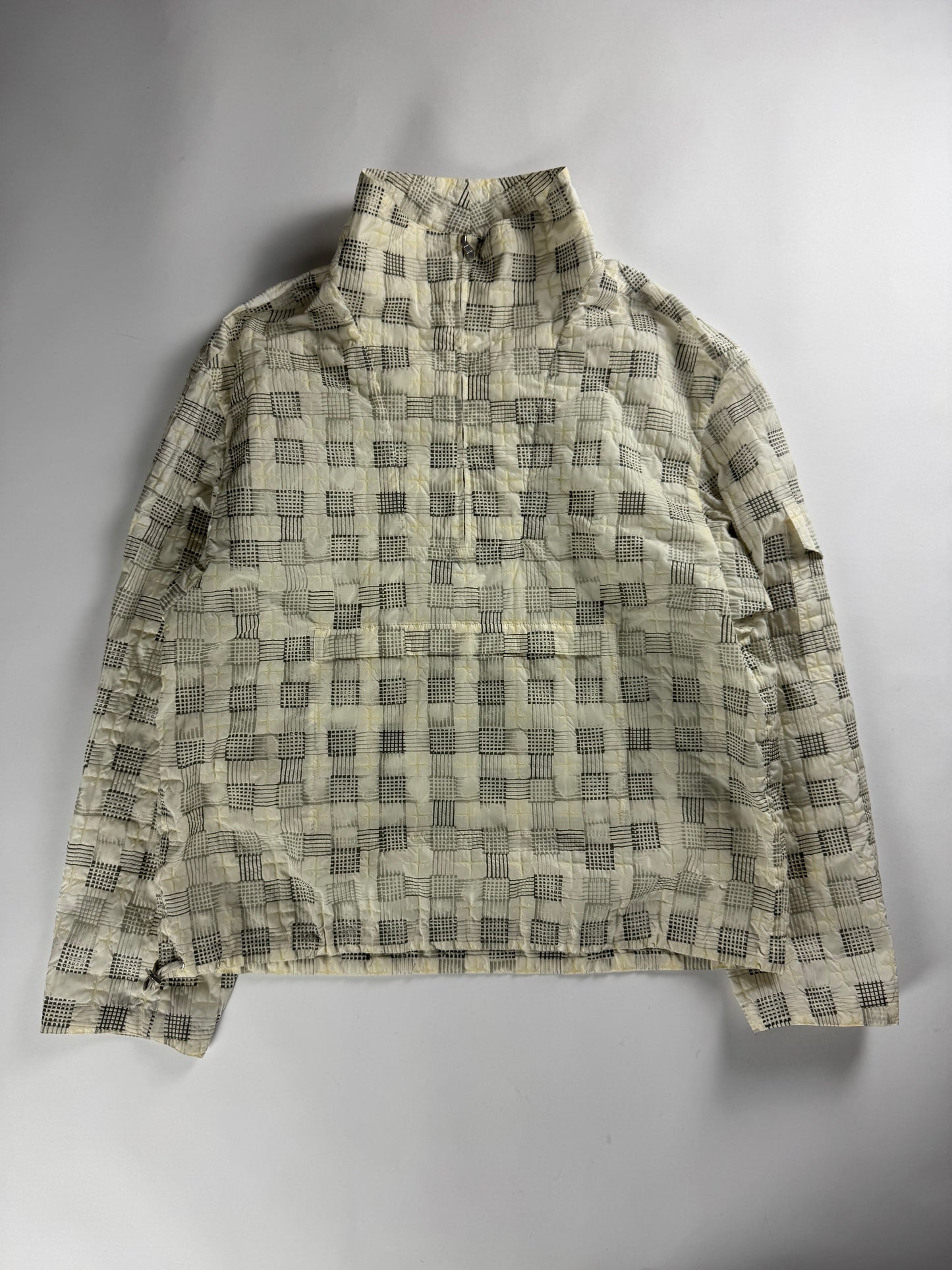 Hermès Sample Soft Ivory Plaid Turtleneck Half Zip Jacket SS 2020 - M
