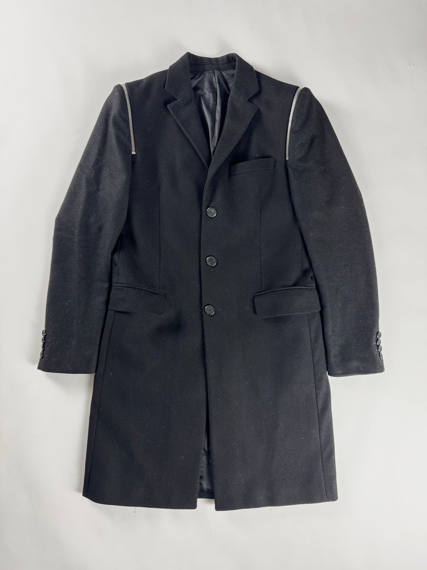 Givenchy Zip Detail Minimalist Dark Wool Coat FW 2016 - M