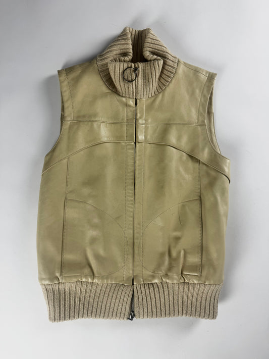 Louis Vuitton Cream Leather Ribbed Knit Collar Vest 2000s - XS