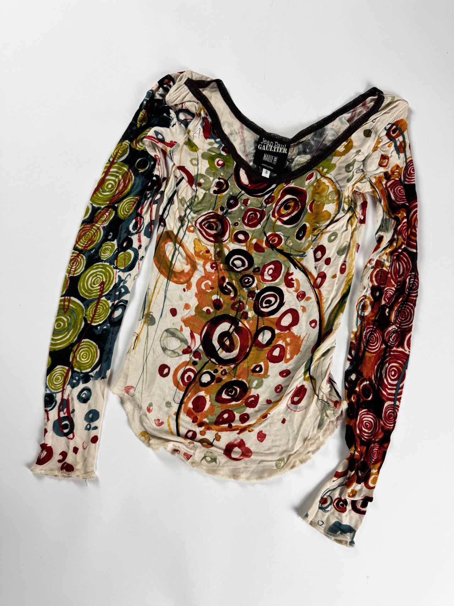 Jean Paul Gaultier Psychedelic Circle Print Mesh Top 2000s - S