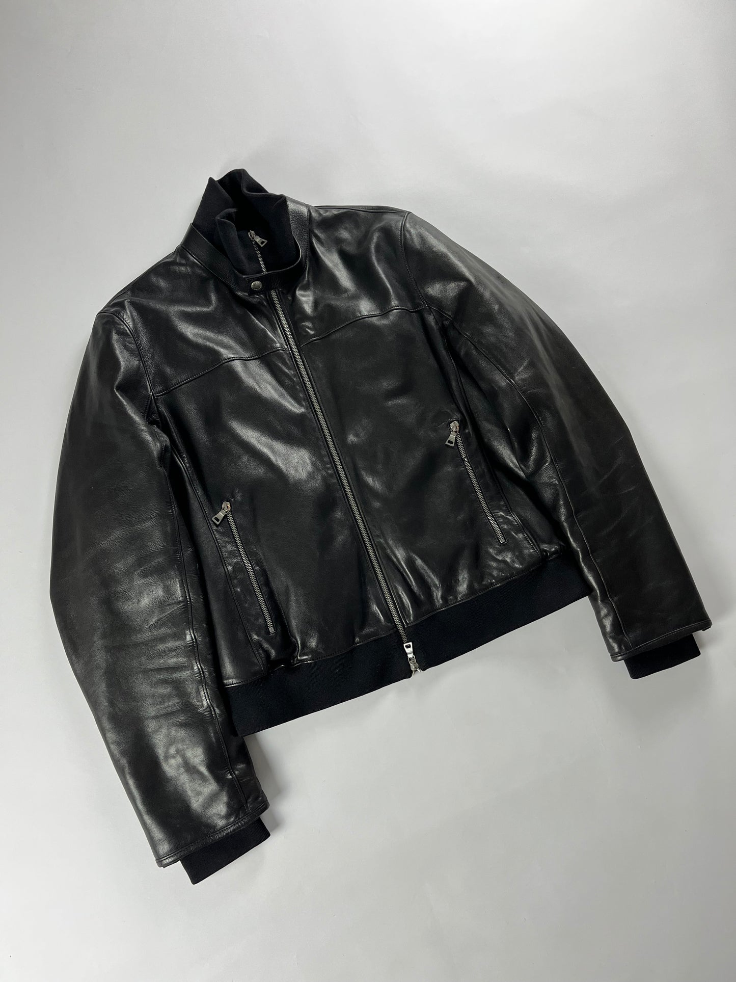 Prada Black Leather Bomber Jacket - L