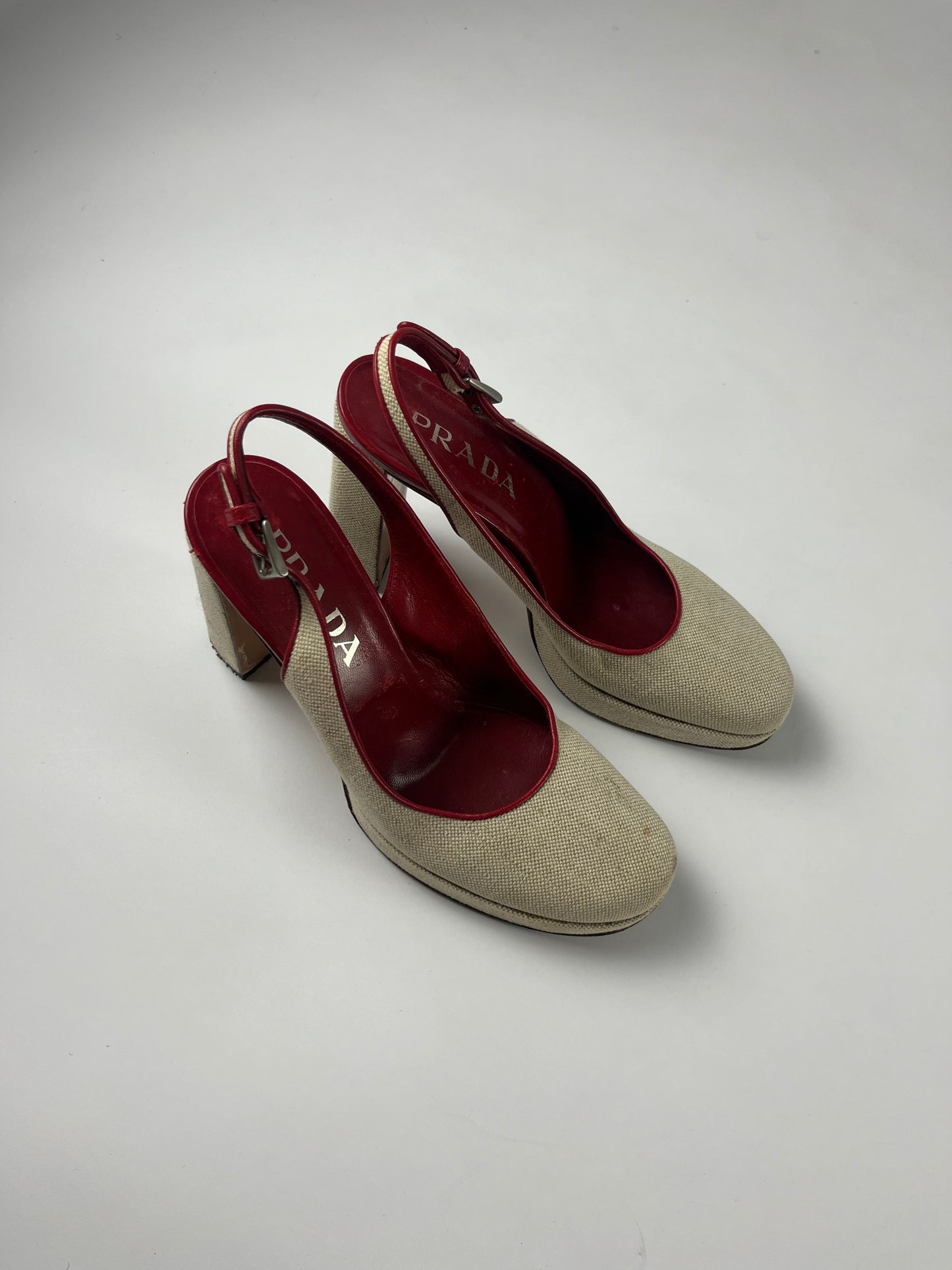 Prada Linen Inside Red Heels SS 1999 - 38 IT/39 EU