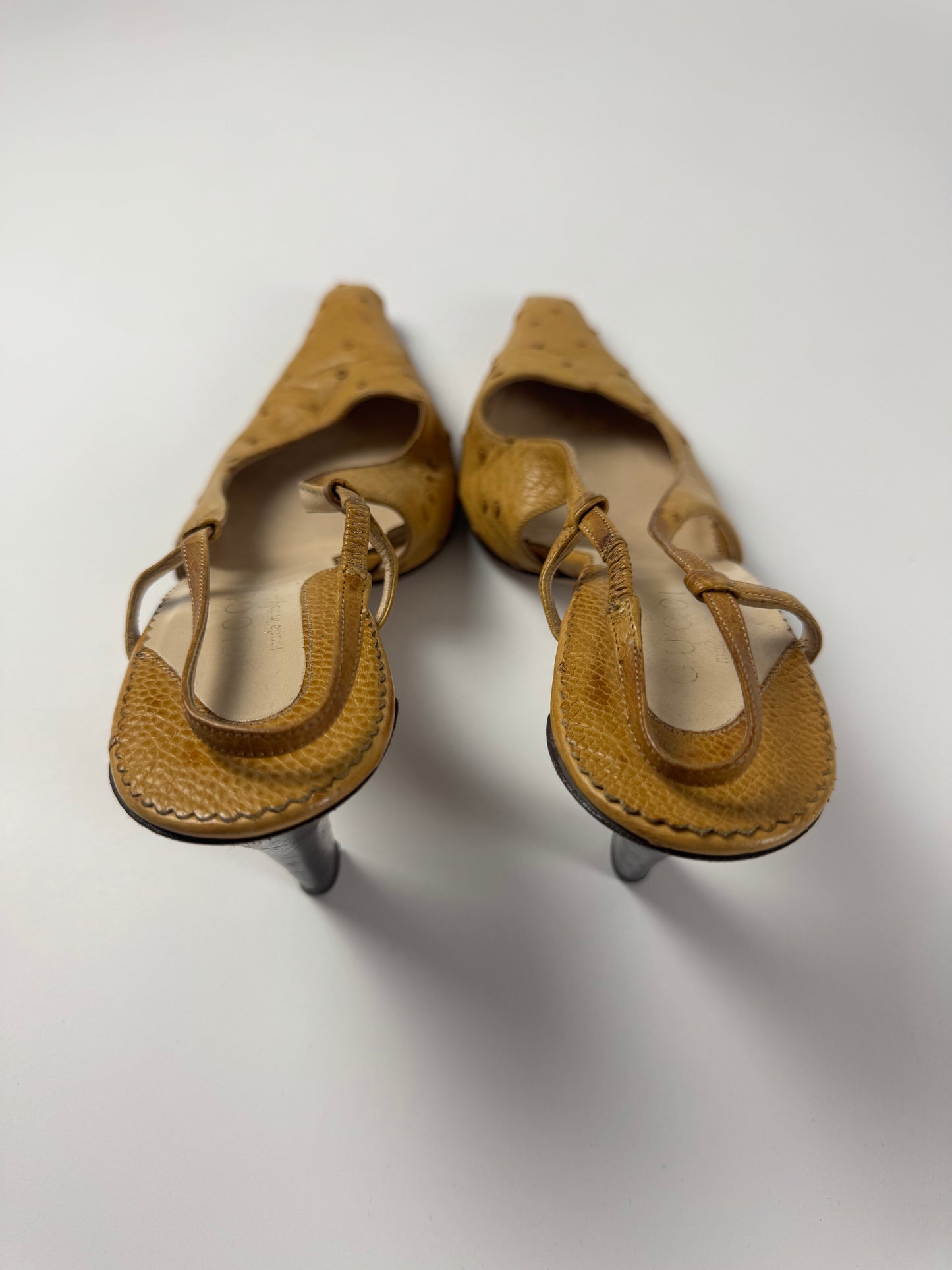 Gucci Tom Ford Light Tan Ostrich Leather Slingback Heels Pumps 1990s - 9,5 IT/40,5 EU
