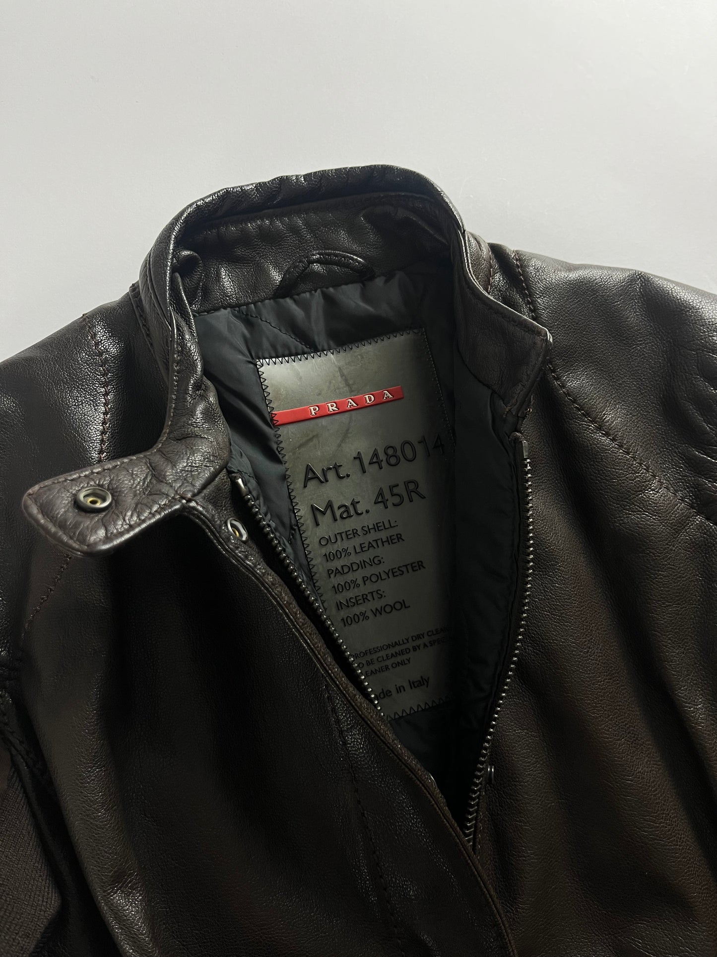 Prada Brown Leather Motor Jacket 2000s - XS