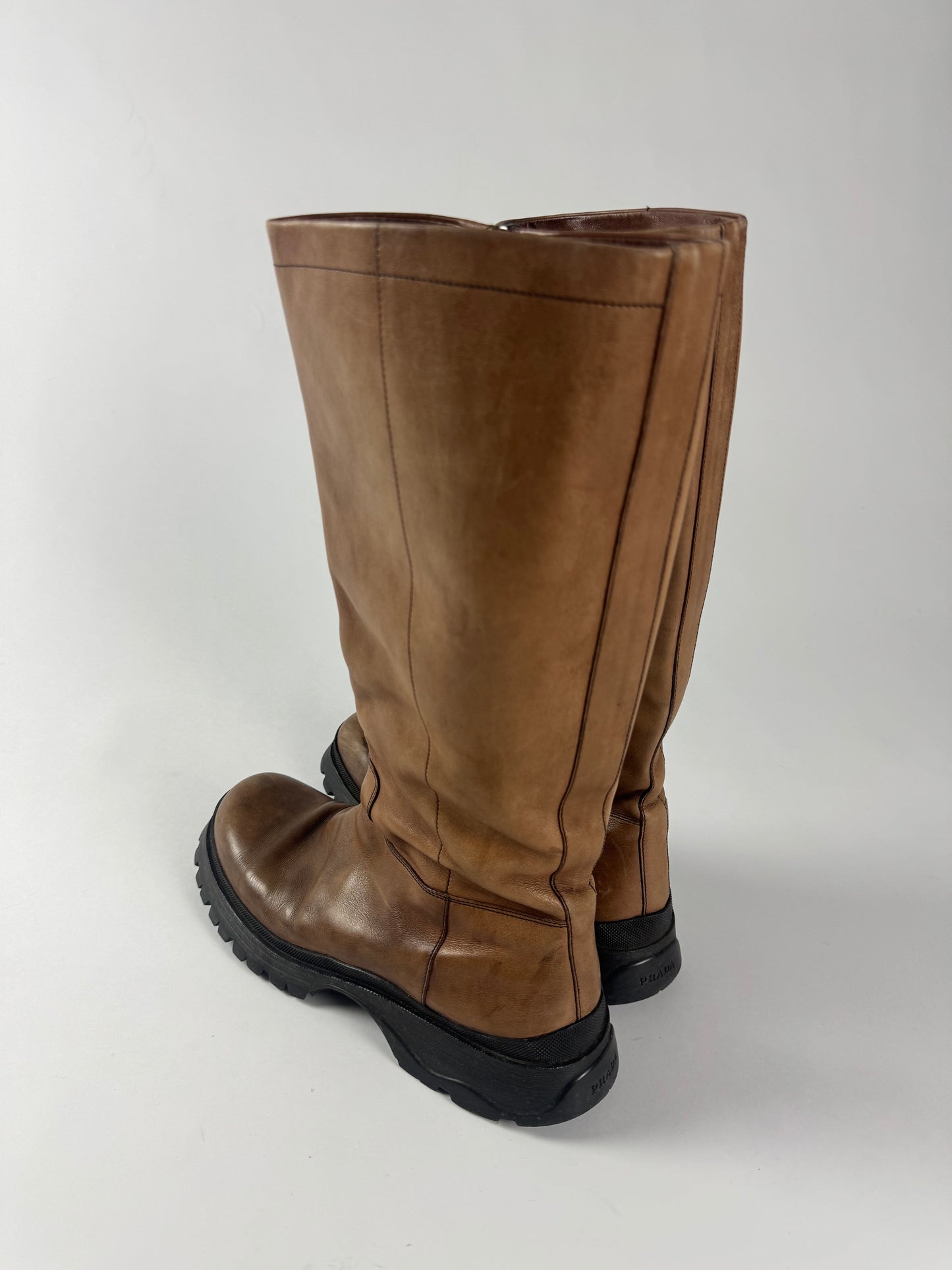 Prada Faded Brown Premium Leather Combats Boots FW 2003 - 40 EU