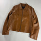 Prada Cognac Premium Leather Double Zipper Padded Layer Minimalist Jacket FW 2000 - L