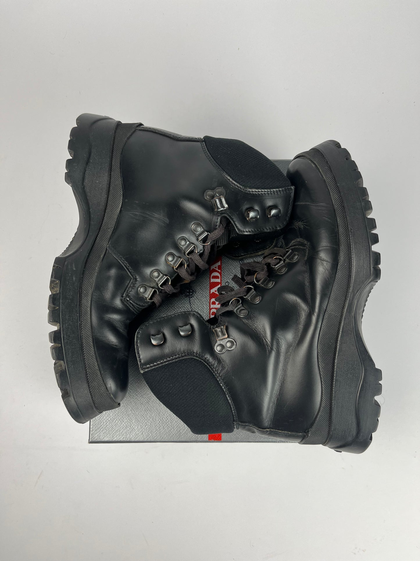 Prada Black Leather Combats High Boots FW 1998 - 41 EU