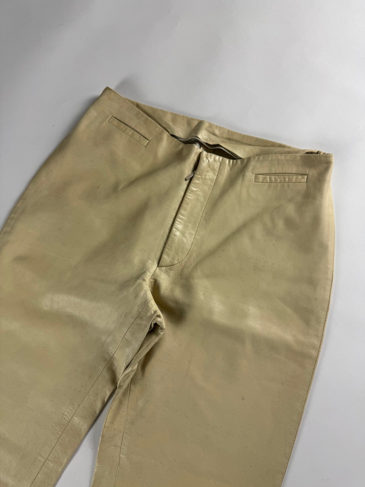 Gucci Tom Ford Cream Leather Flare Pants 1990s - S