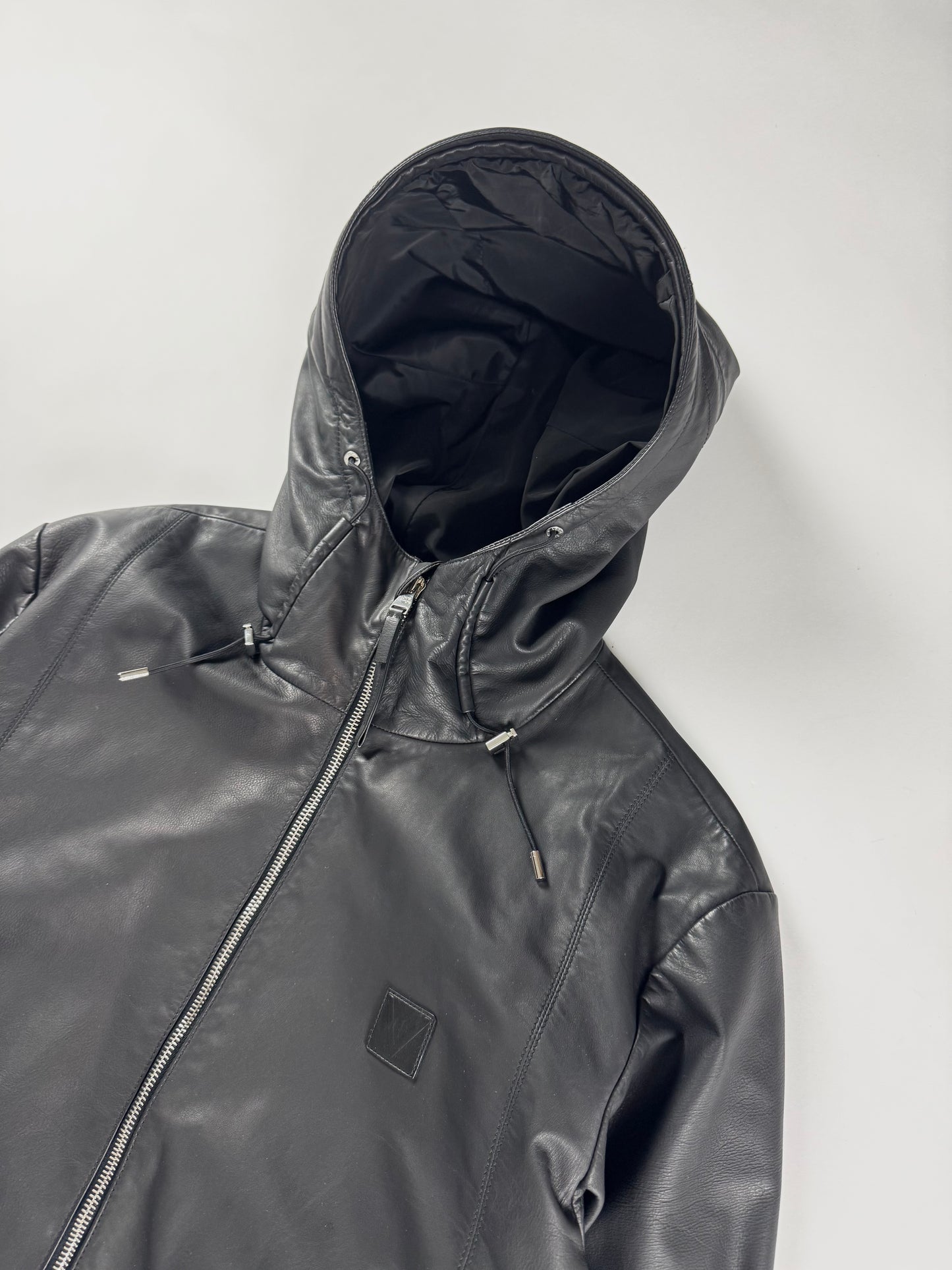 Louis Vuitton V Logo Patch Leather Drawstring Hood Jacket SS 2015 - M