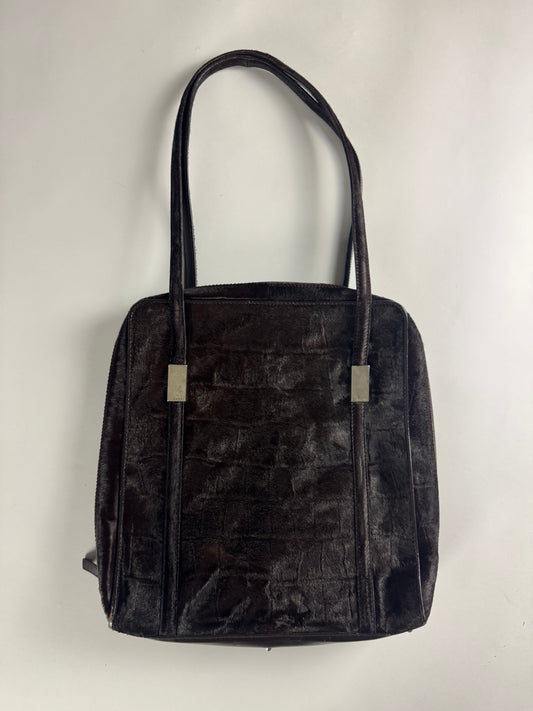 Gucci Tom Ford Brown Crocodile Cut Pattern Pony Hair Shoulder Bag FW 1996 - OS