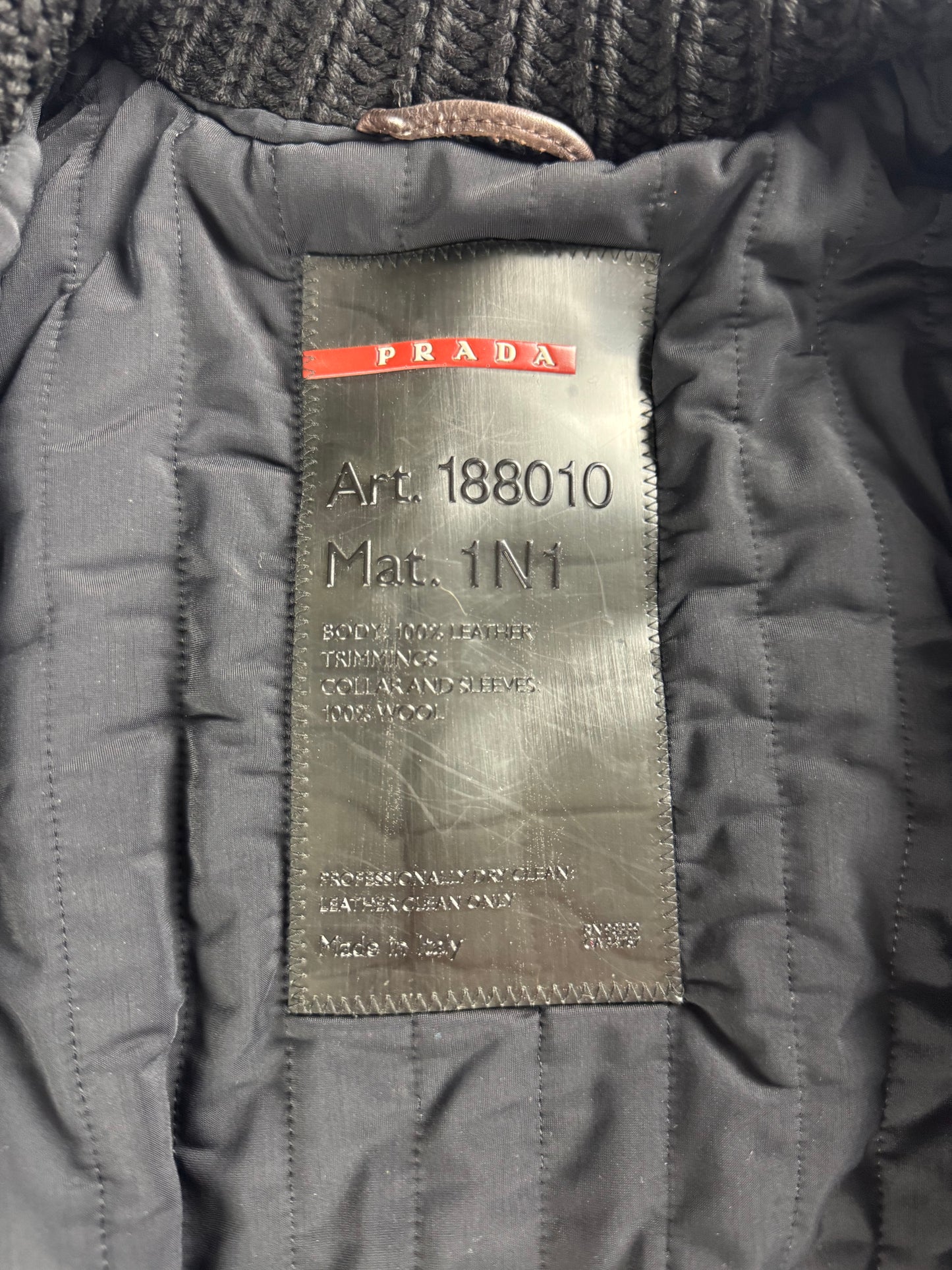 Prada Wool Hybrid Brown Leather Turtleneck Jacket SS 2000 - M