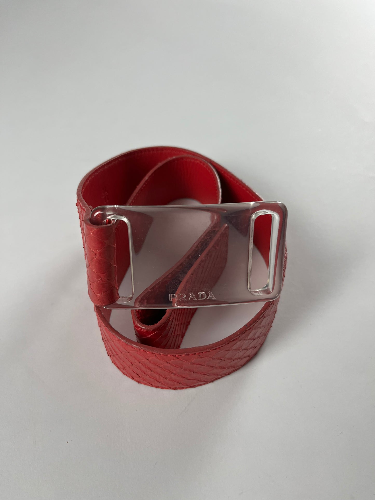 Prada Red Leather Snakeskin Translucent Belt FW 1999 - 70 cm