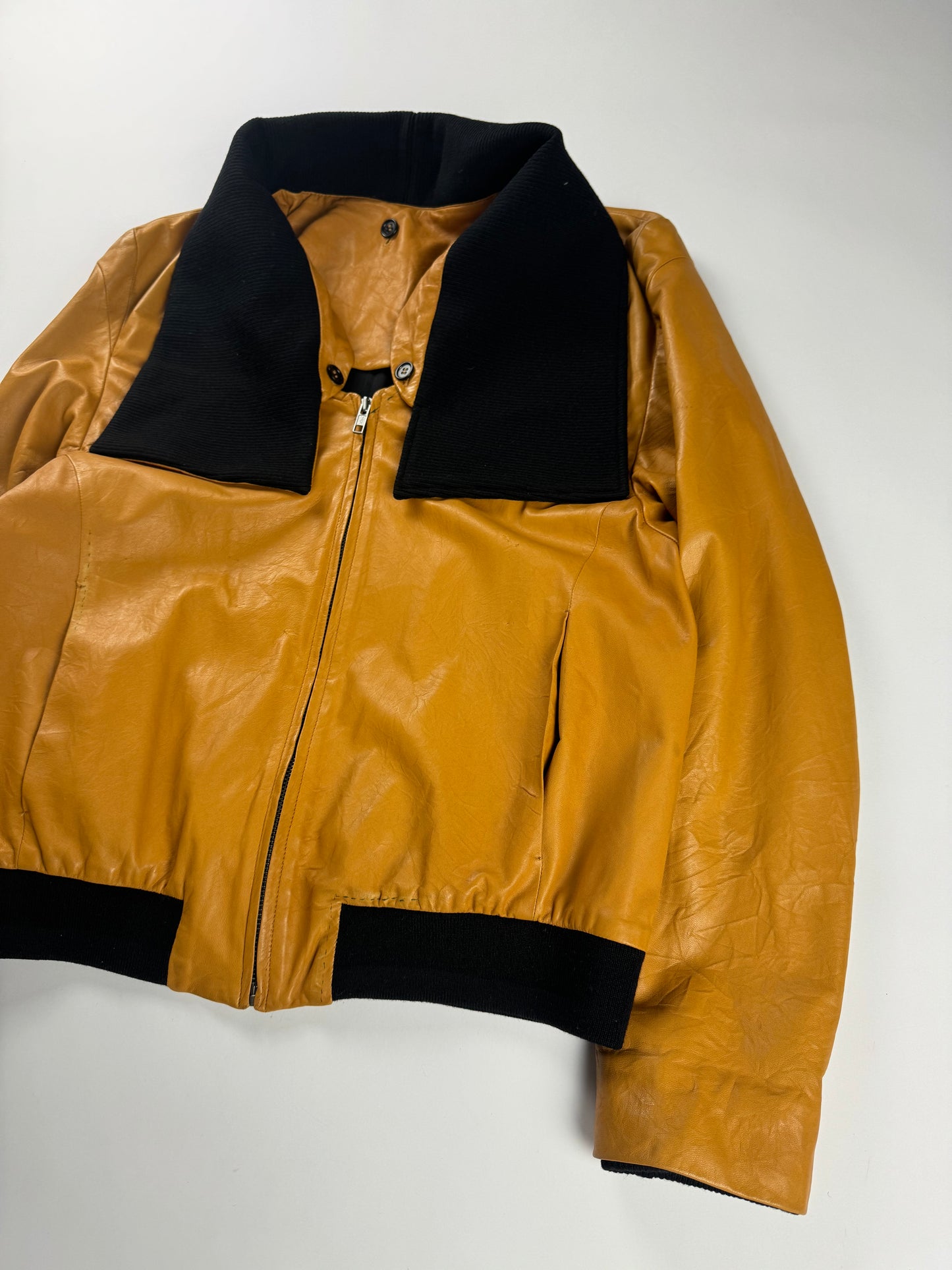 Maison Martin Margiela Unfinished Sample Removable Scarf Leather Jacket 2010s - S