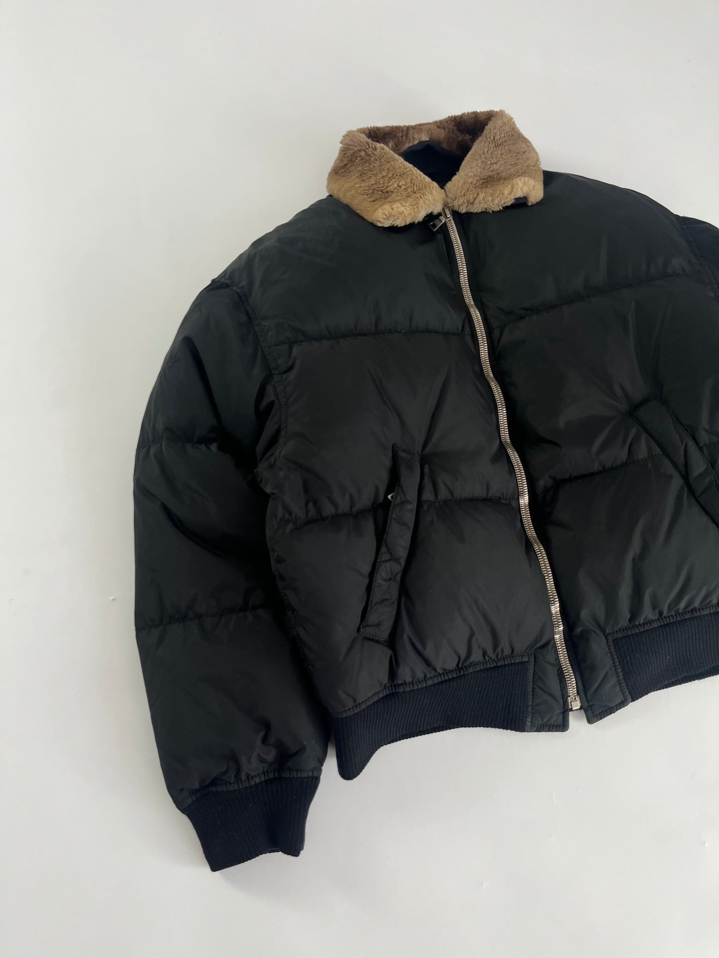 Prada Converted Hooded Fur Collar Cropped Puffer Jacket FW 1998 - L