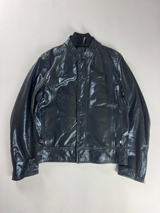 Dior Homme "Lumière Du Nord" Lamé Blue Vampiric Bright Leather Biker Jacket FW 2008 - L