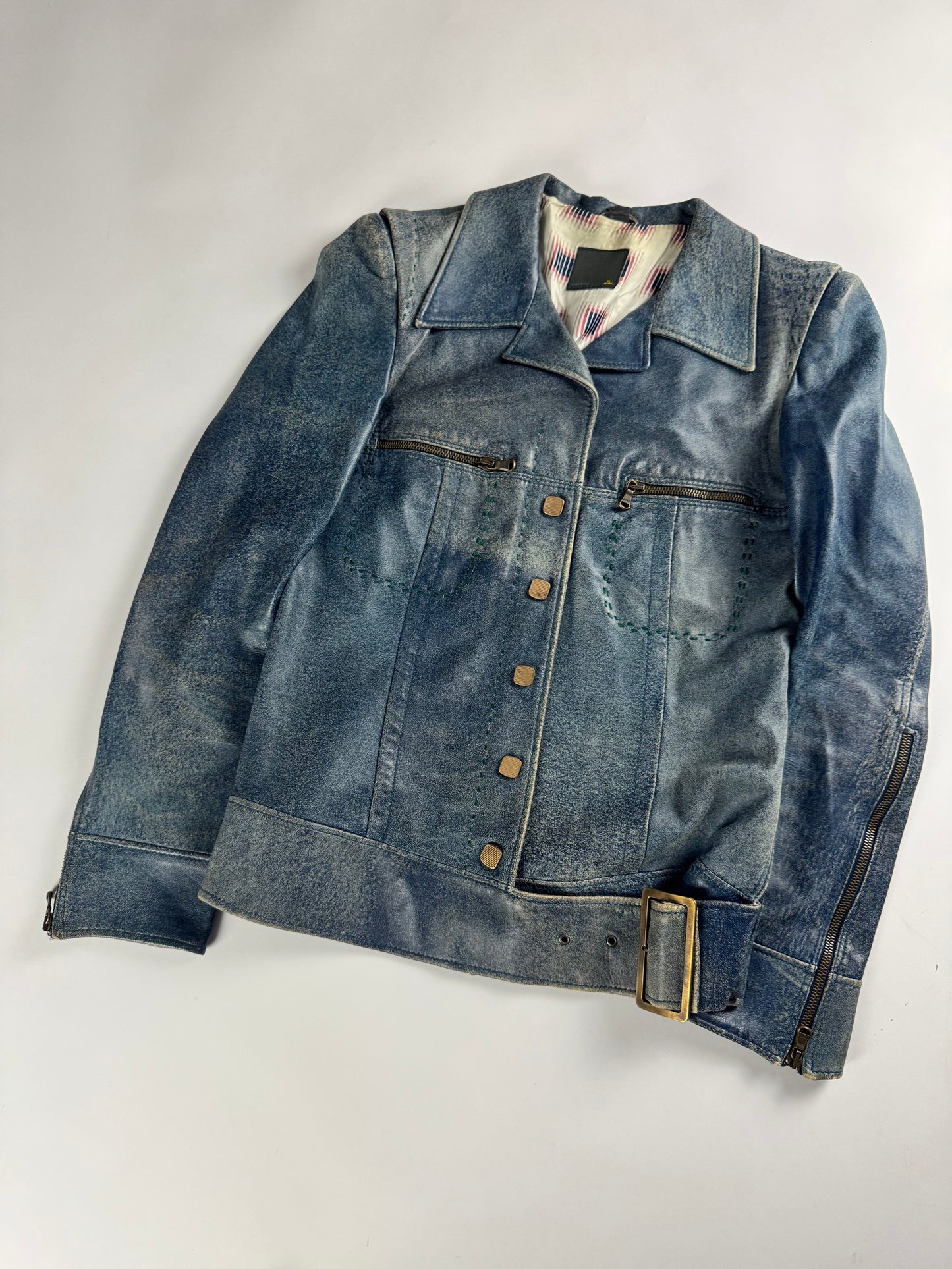 Fendi Blue Leather Belted Jacket 1990s - S