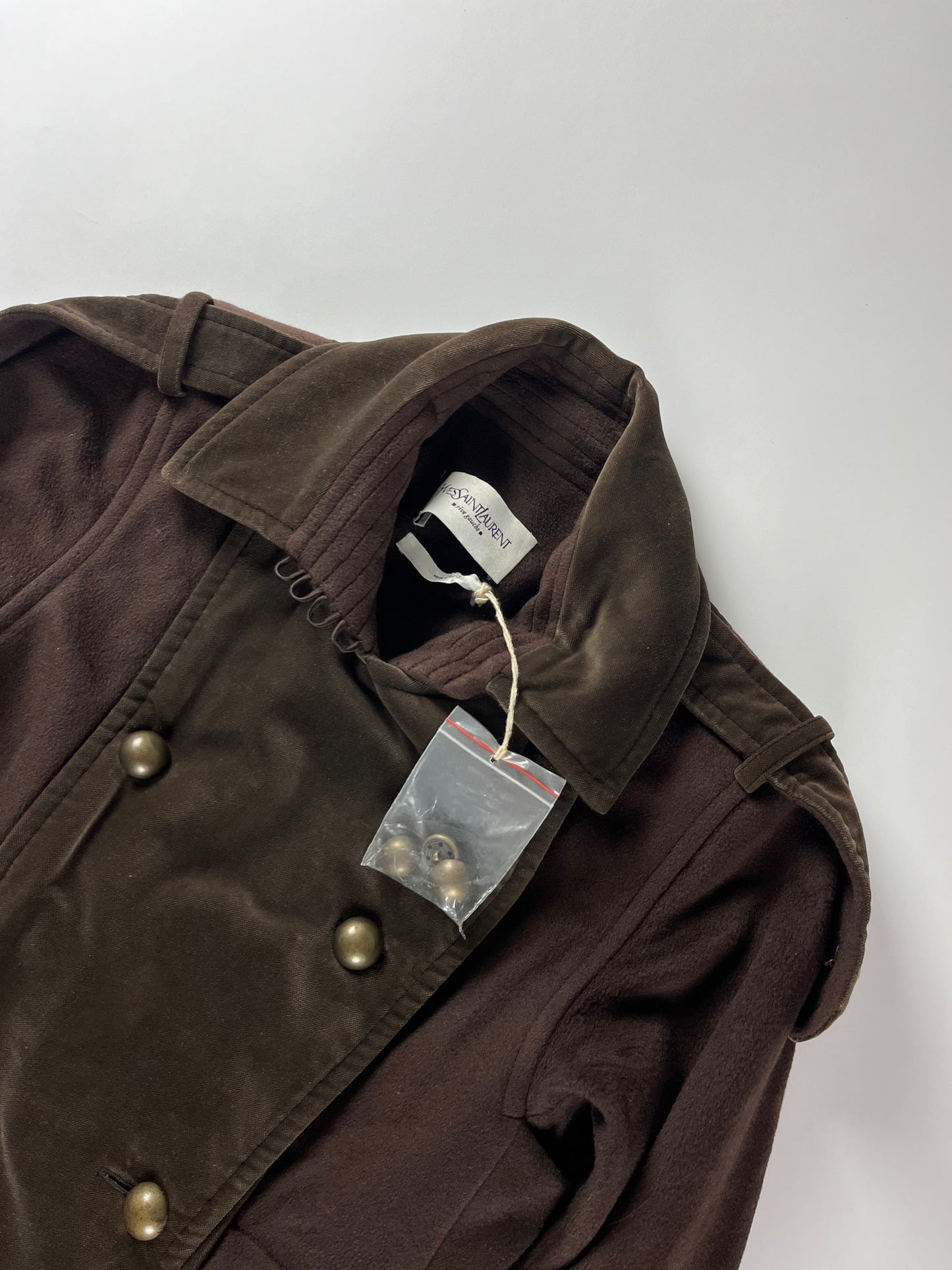 Yves Saint Laurent Sample Double Breasted Velvet Trimmed Military Coat FW 2005 - S
