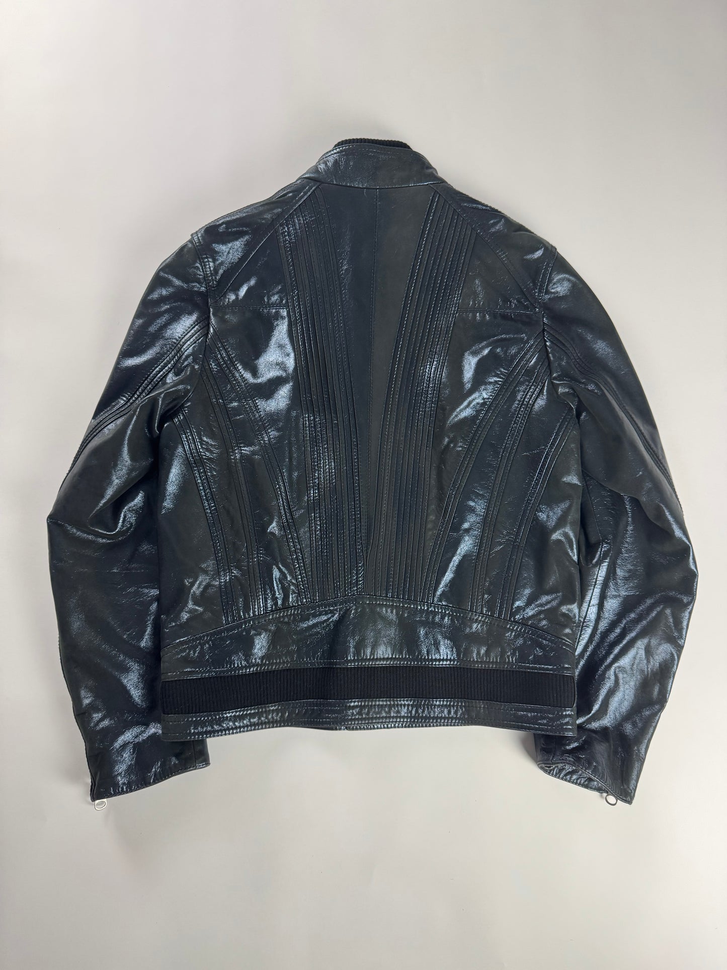 Dior Homme "Lumière Du Nord" Lamé Blue Vampiric Bright Leather Biker Jacket FW 2008 - L