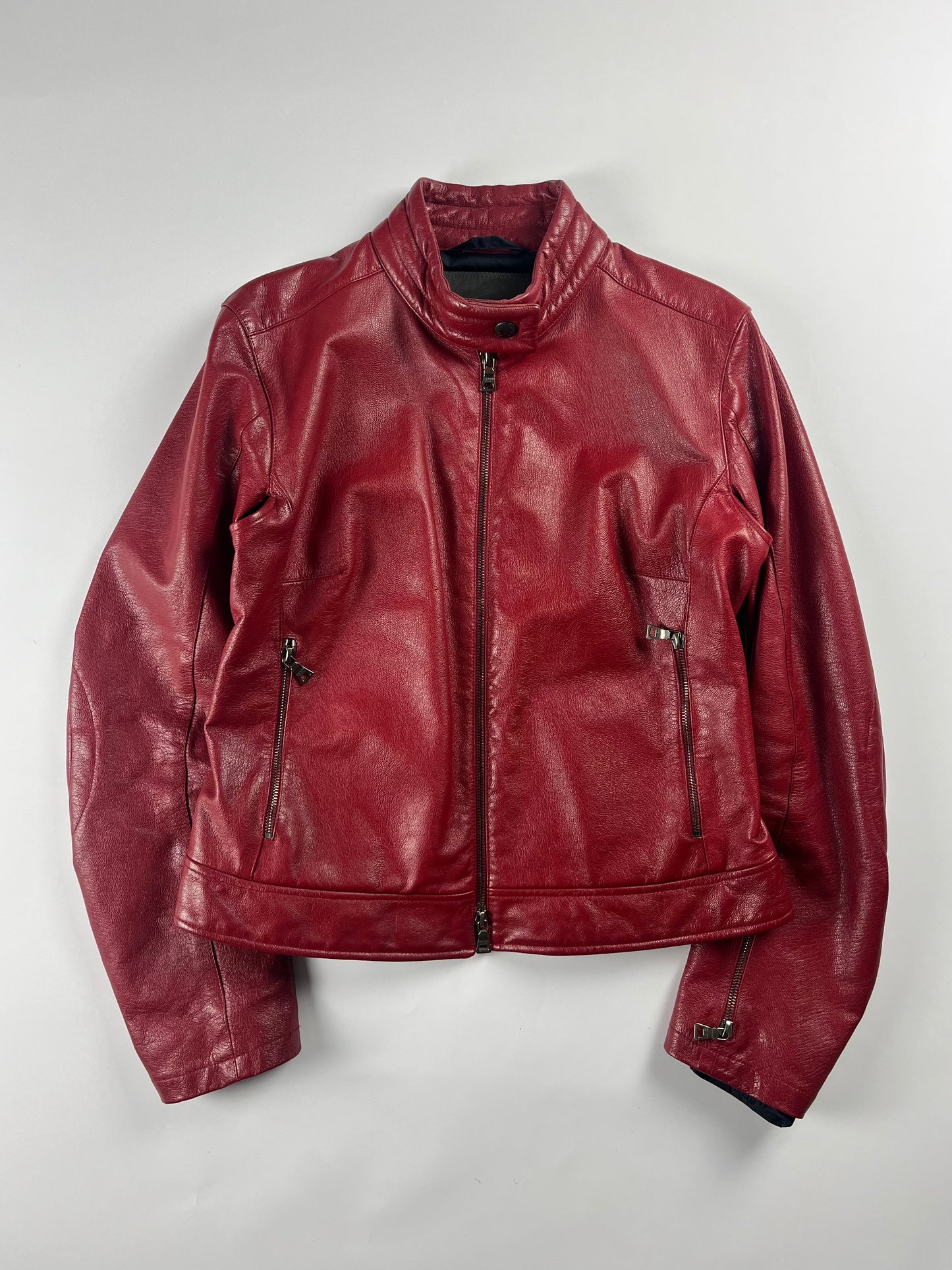 Prada Padded Elbows Red Leather Motor Jacket SS 2000 - S