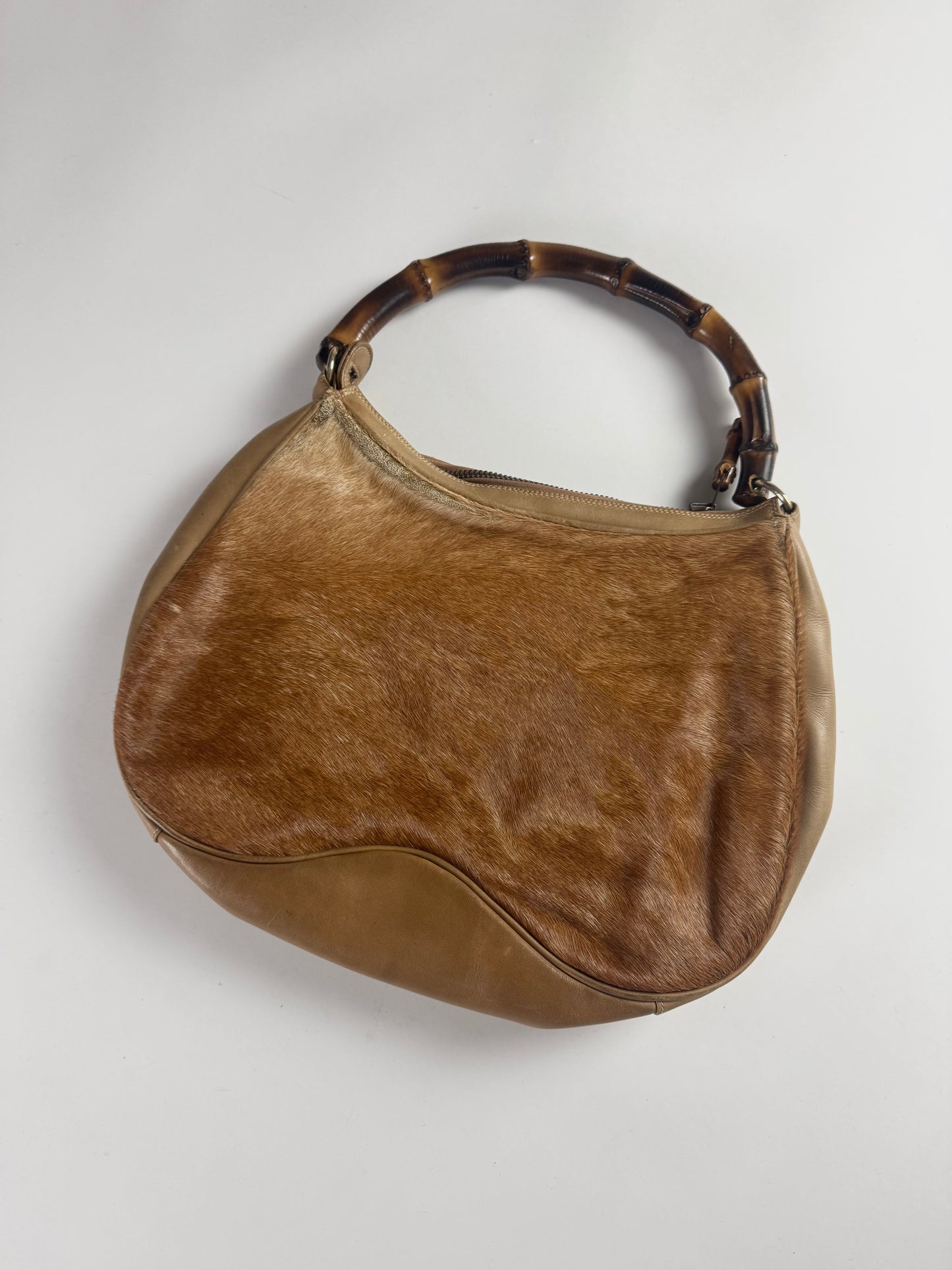 Gucci Bamboo Handle Hobo Camel Pony Hair Bag 1990s - OS
