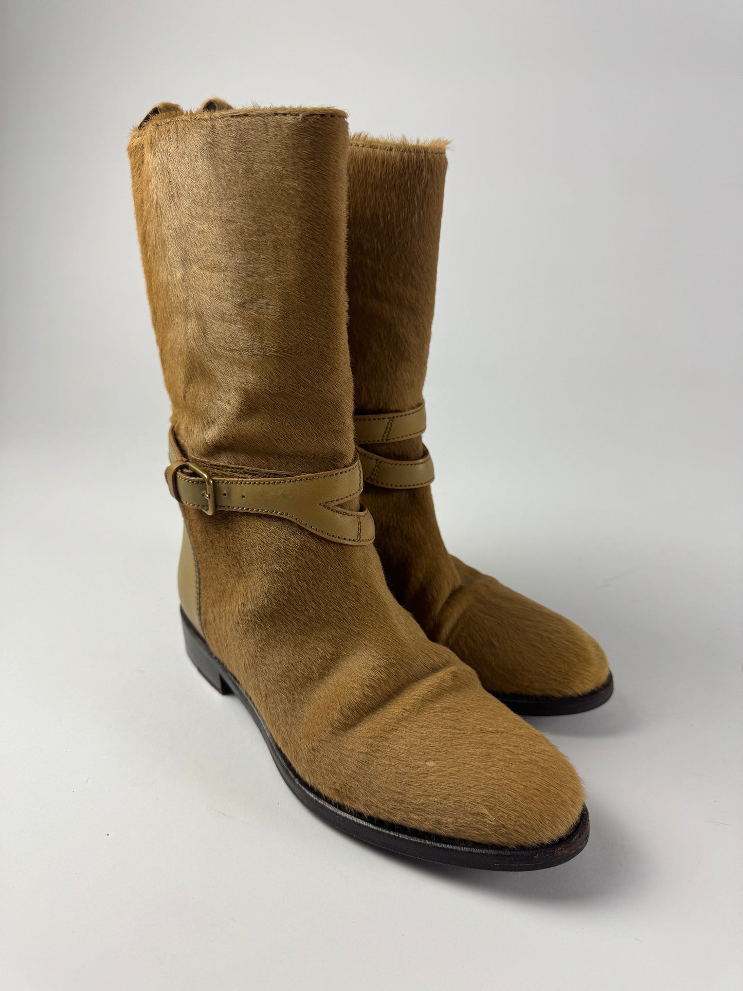 Yves Saint Laurent Rive Gauche Pony Hair Belted High Boots 2000s - 35 EU